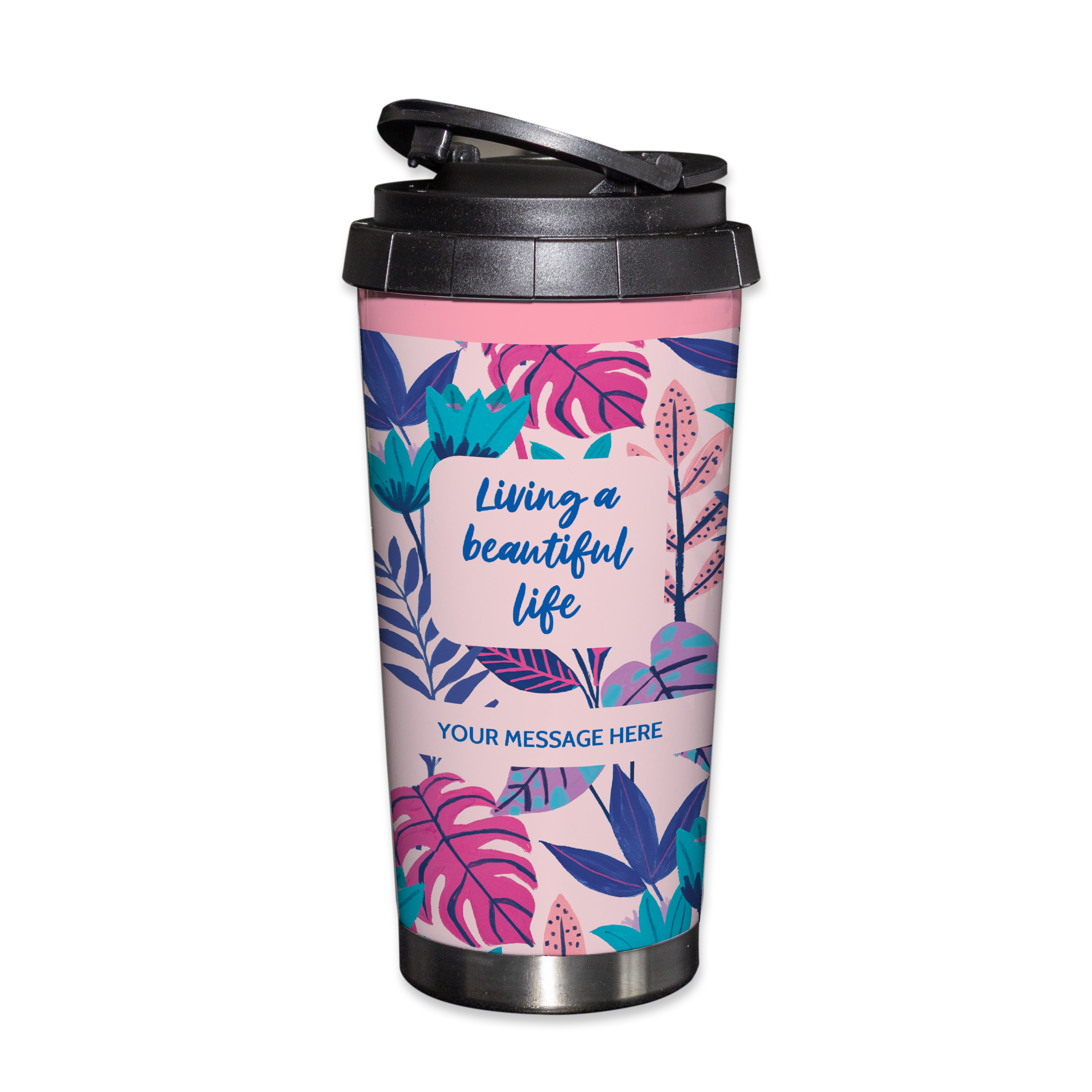 Personalised 16oz Stainless Steel Travel Mug - Living a Beautiful Life