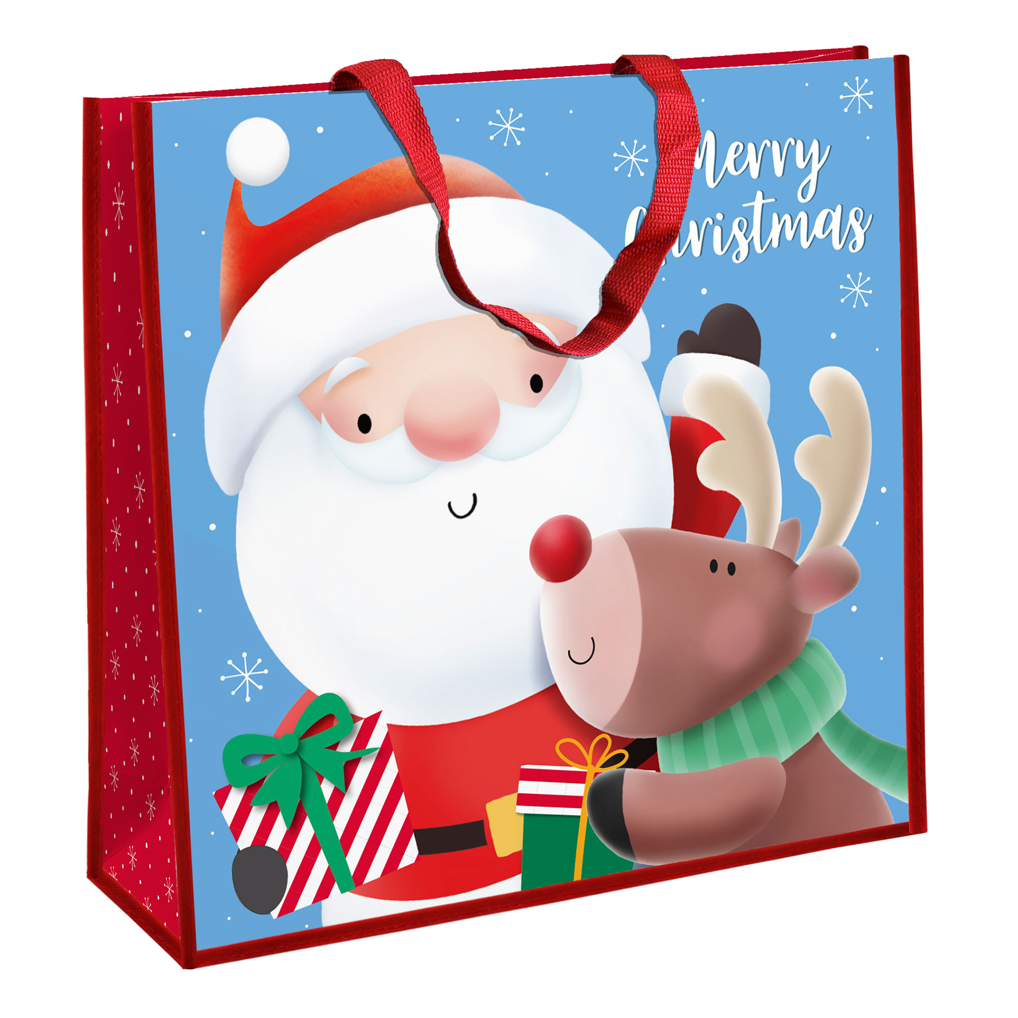 Santa & Reindeer Jumbo Square Woven Polypropylene Christmas Gift Bag