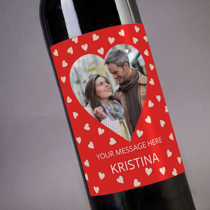 Personalised Photo Upload Wine - Red Hearts