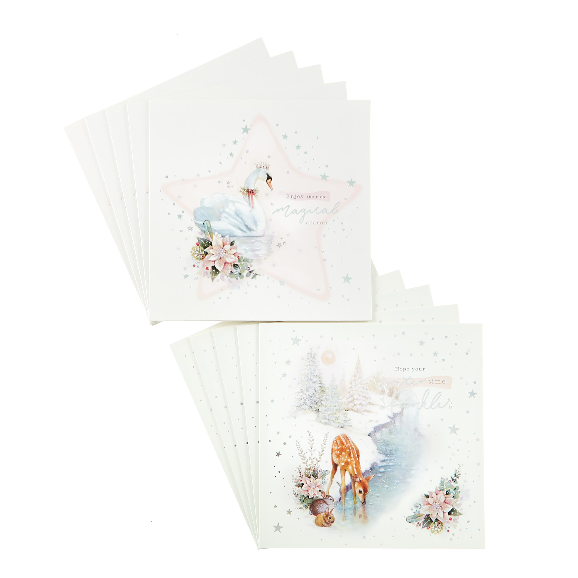 10 Deluxe Charity Boxed Christmas Cards - Swan & Deer (2 Designs)