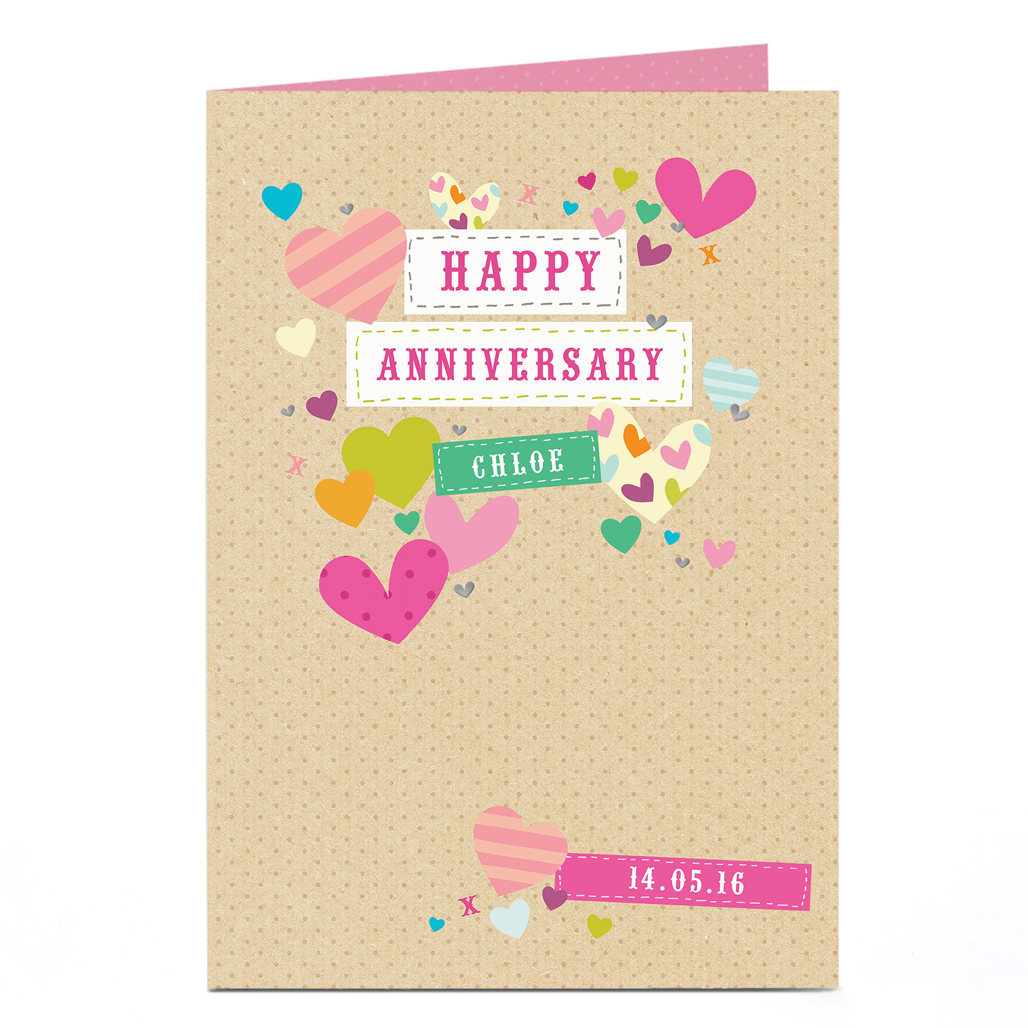 Personalised Anniversary Card - Pretty Hearts & Date