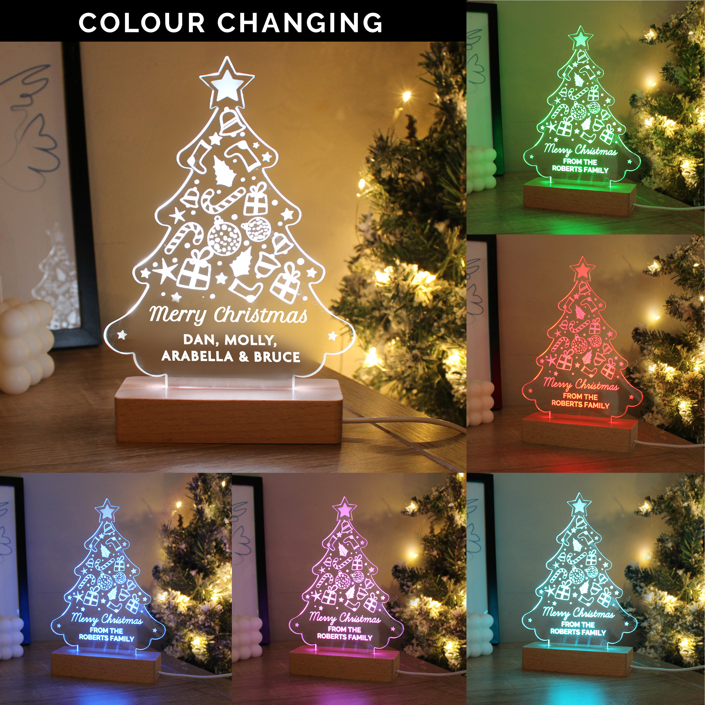 Personalised Christmas Tree Wooden Based LED Light