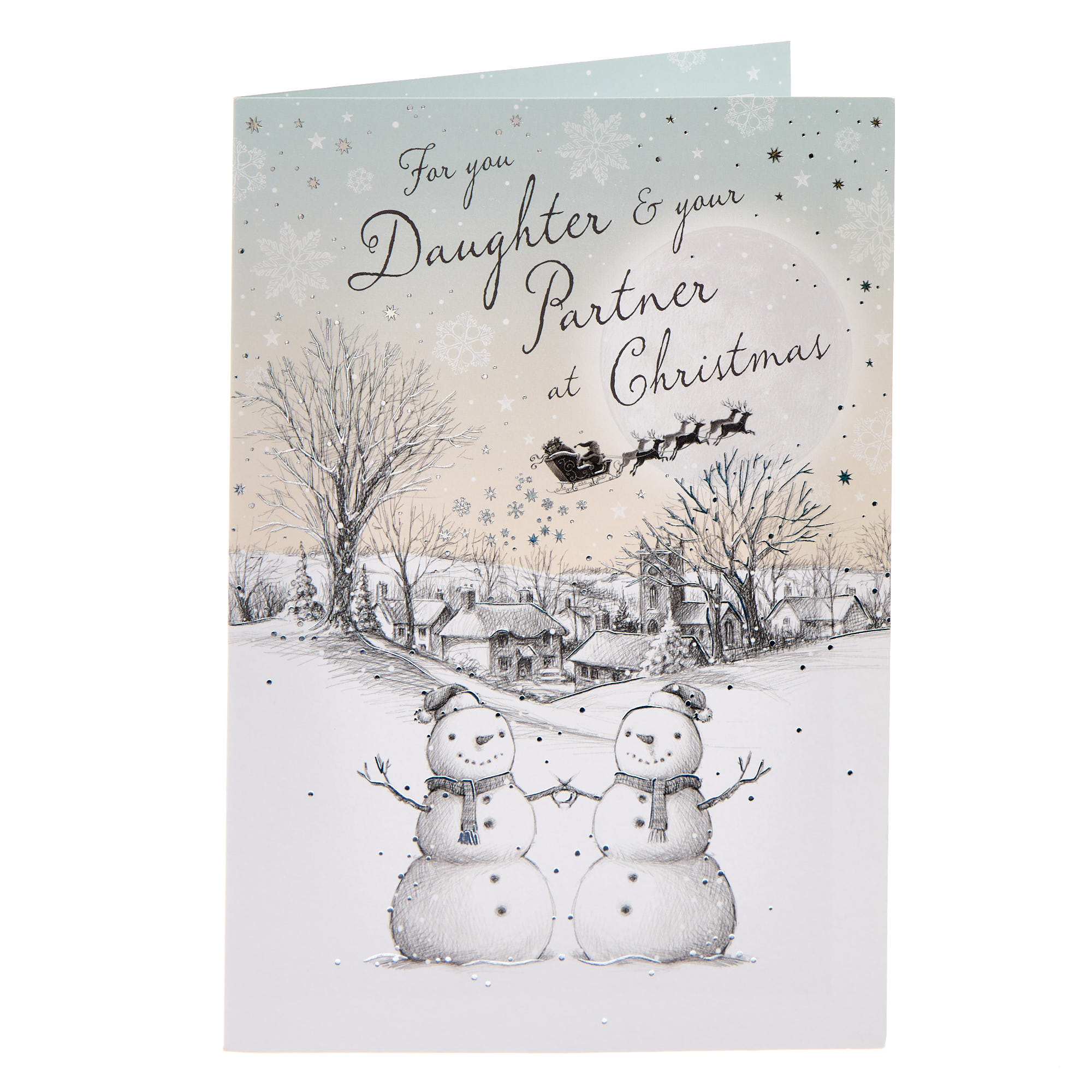 Daughter & Partner Snowmen & Sleigh Christmas Card