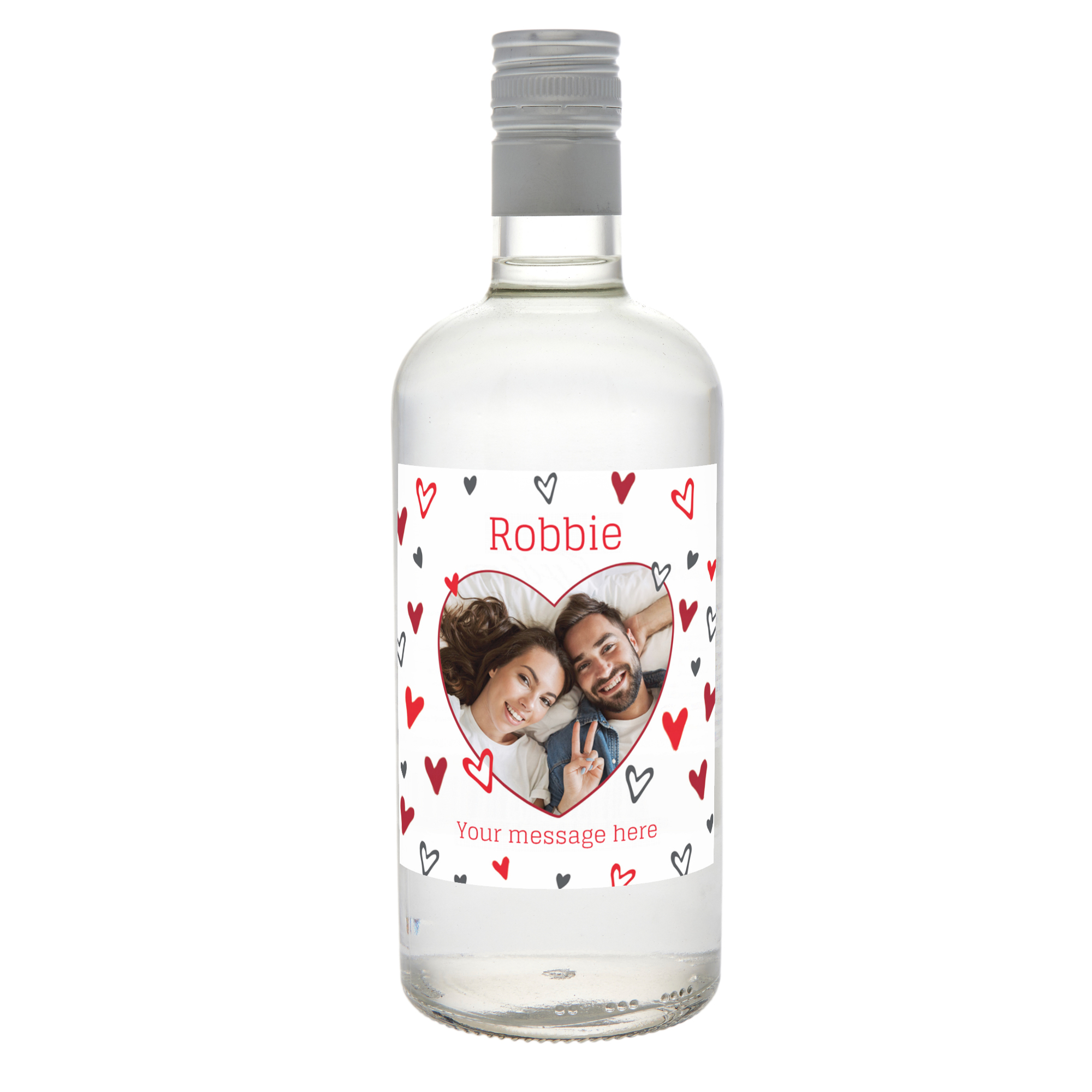 Personalised Gin - Red Hearts Photo Upload