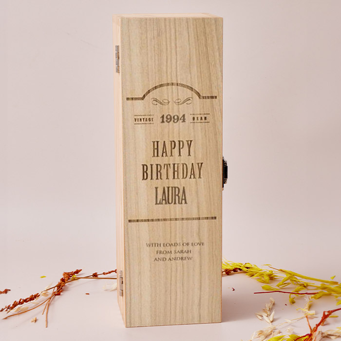 Engraved Wooden Box With Laurent-Perrier Champagne - Happy Birthday, Vintage Year