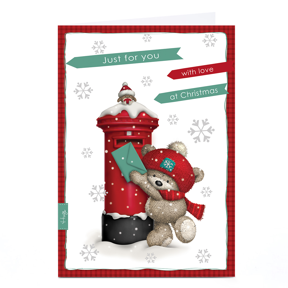 Personalised Hugs Christmas Card - Bear Posting Letter, Just For You