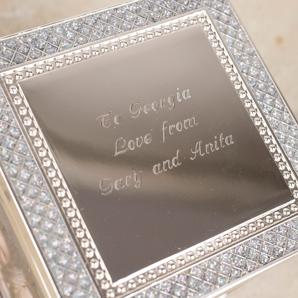 Personalised Engraved Glitter Cube Framed Trinket Box