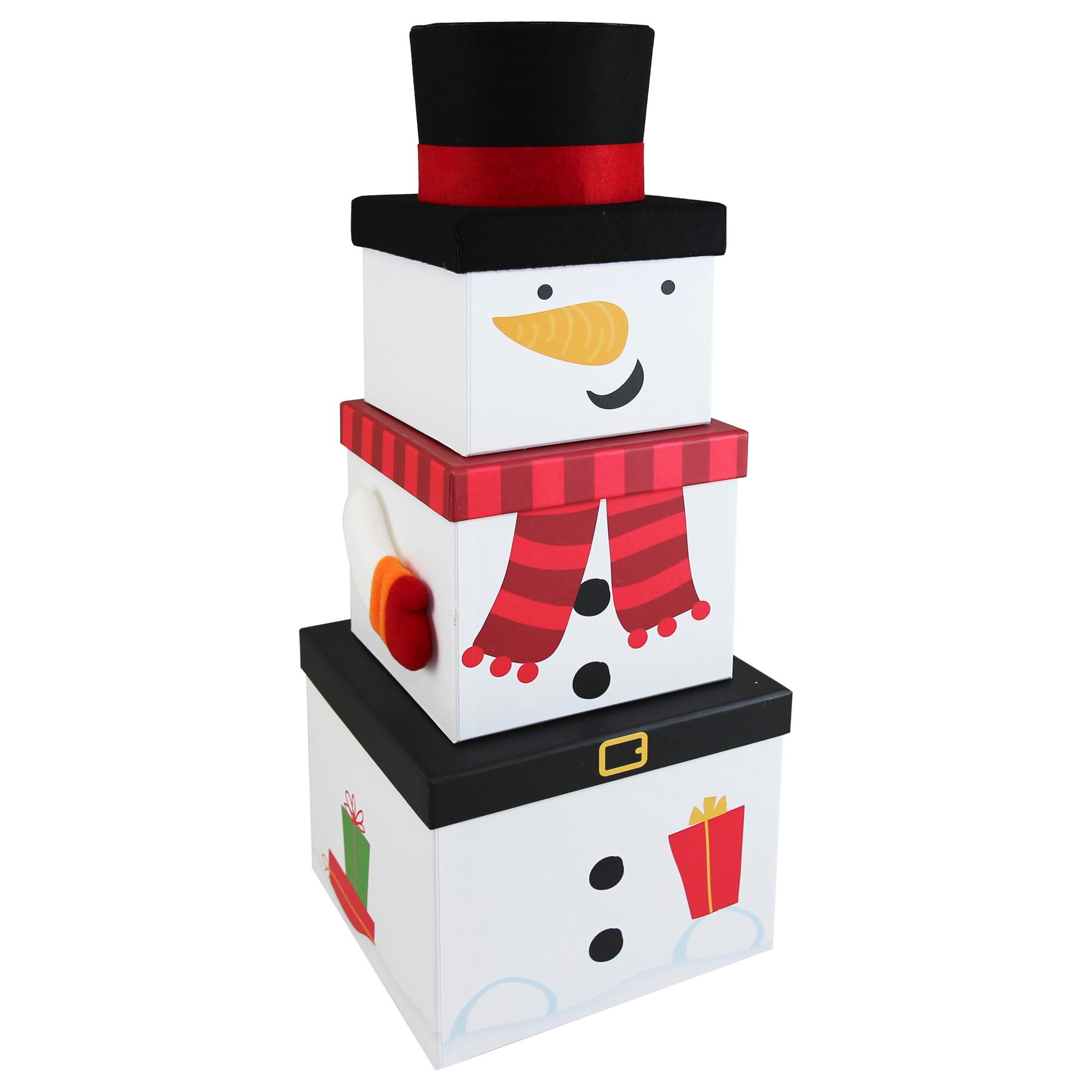 Large Stackable Plush Snowman Christmas Gift Boxes - Set of 3