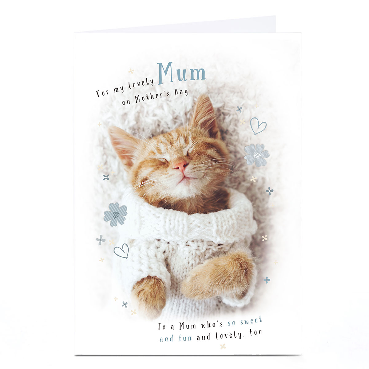 Personalised Mother's Day Card - Cosy Kitten in Sweater, Mum