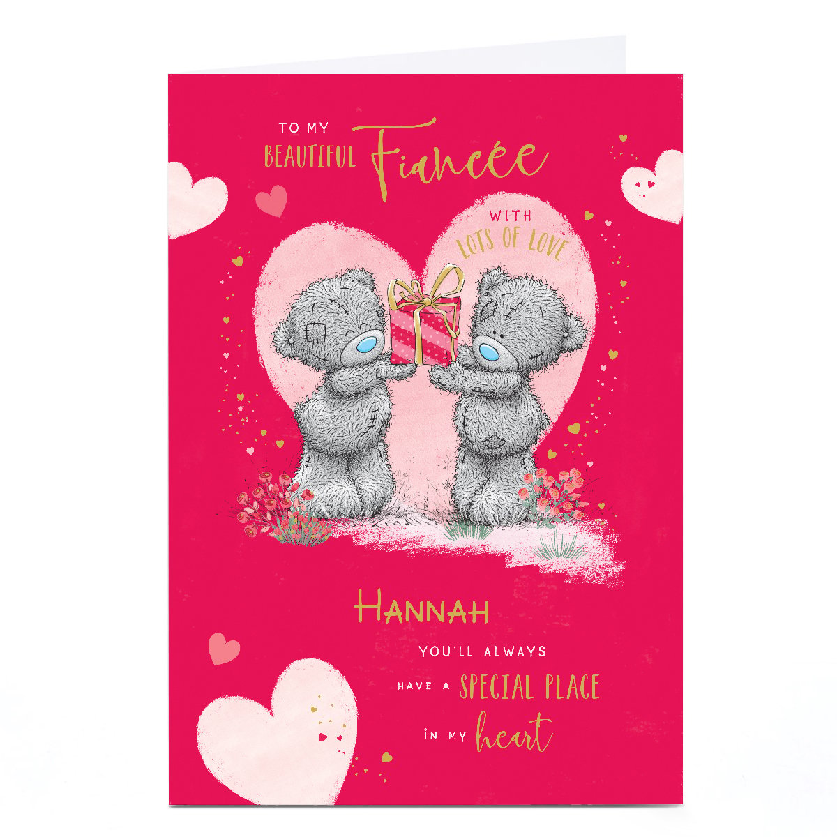 Personalised Tatty Teddy Valentine's Day Card - Bears with Gift, Beautiful Fiancee