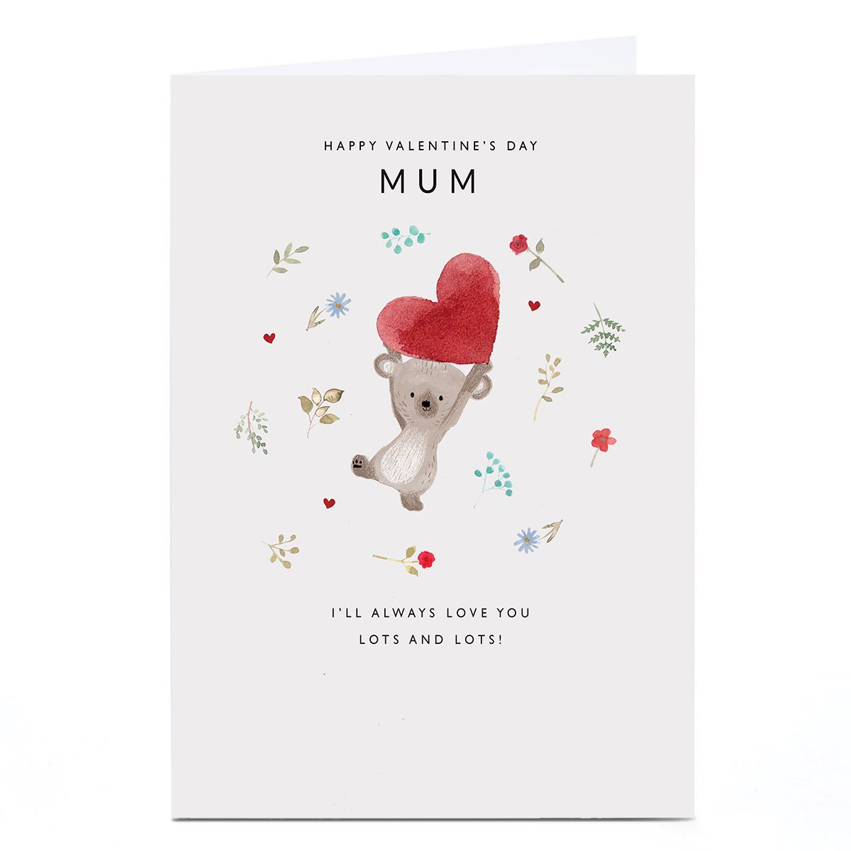 Personalised Valentine's Day Card - Koala Hearts and Flowers, Mum