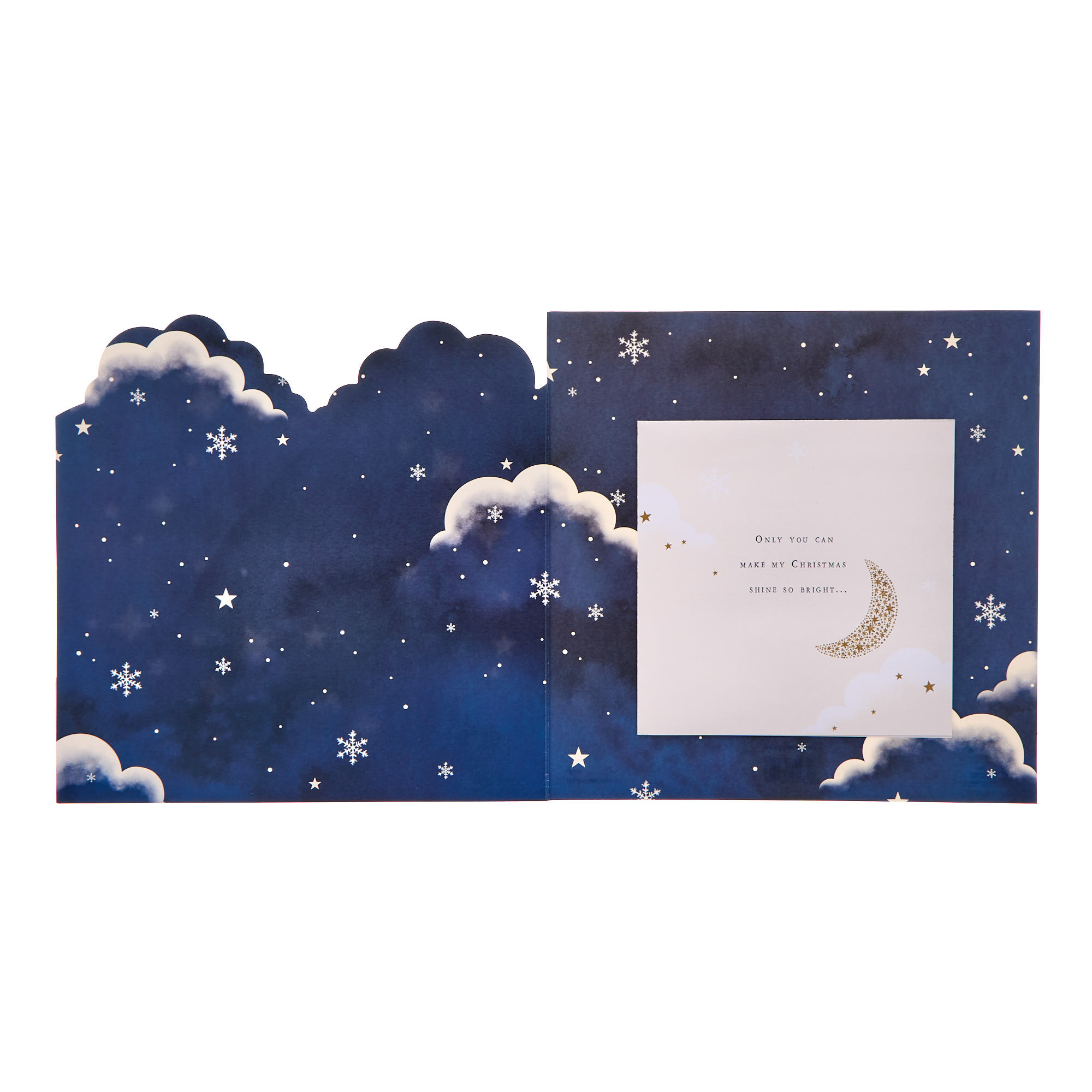 Fiancé Penguins, Clouds & Stars Premium Christmas Card