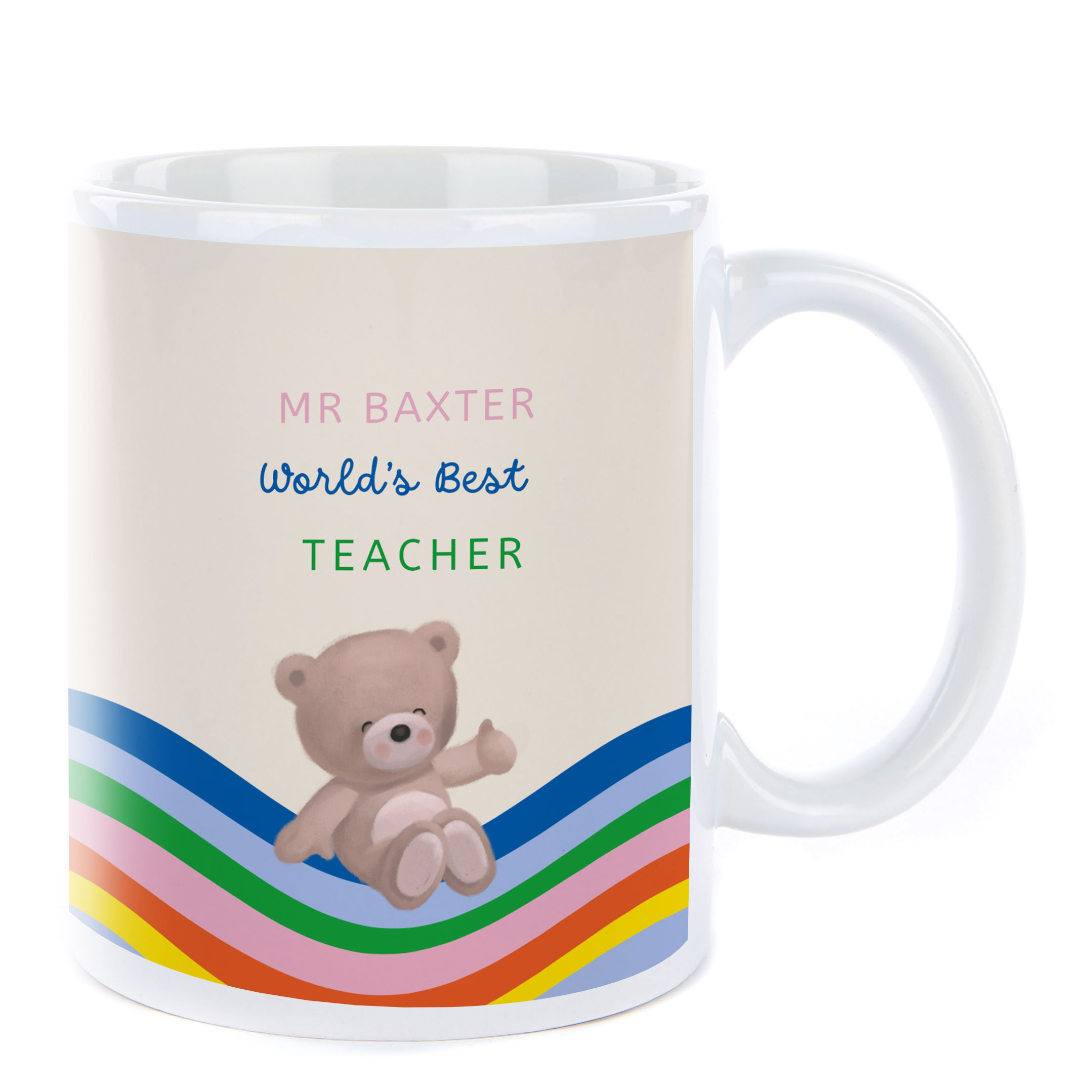 Personalised Hugs Thank You Teacher Mug - Rainbow Wave