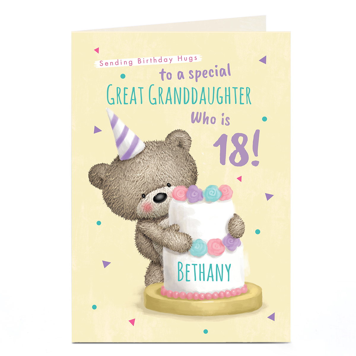 Personalised Studio Birthday Card - HUGS - Bear with Birthday Cake, Editable Age