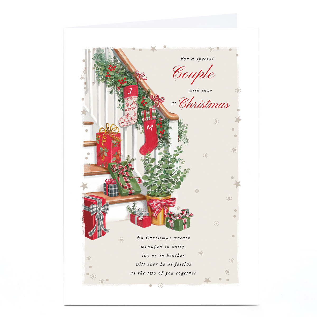 Personalised Christmas Card - Stockings on Stairs, Couple