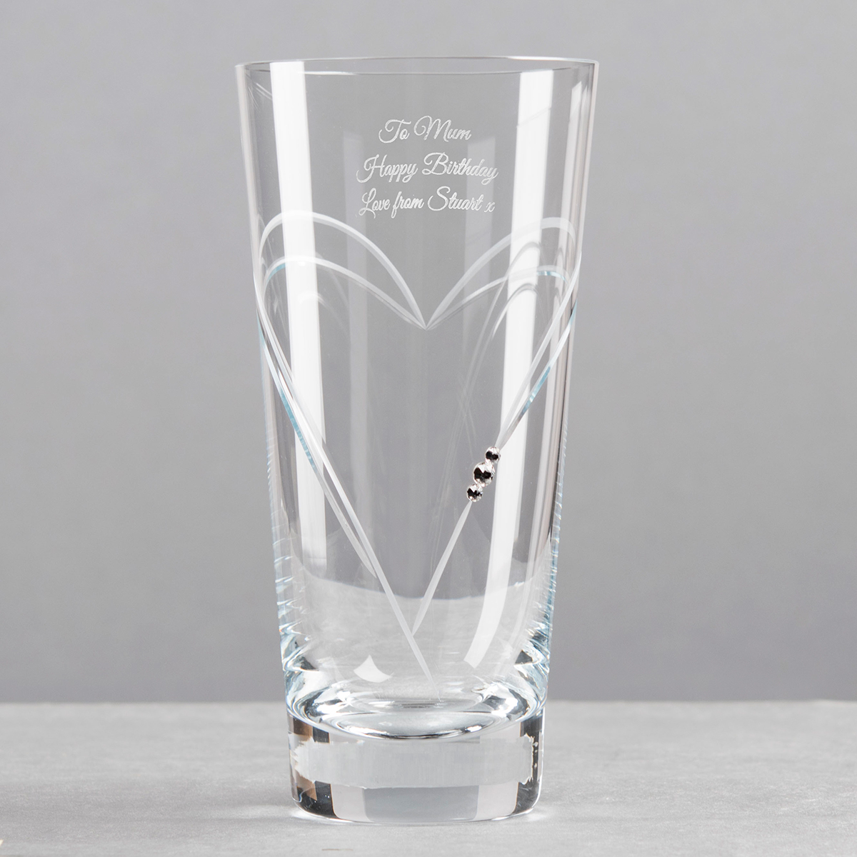 Engraved Glass Vase Embellished with Crystals