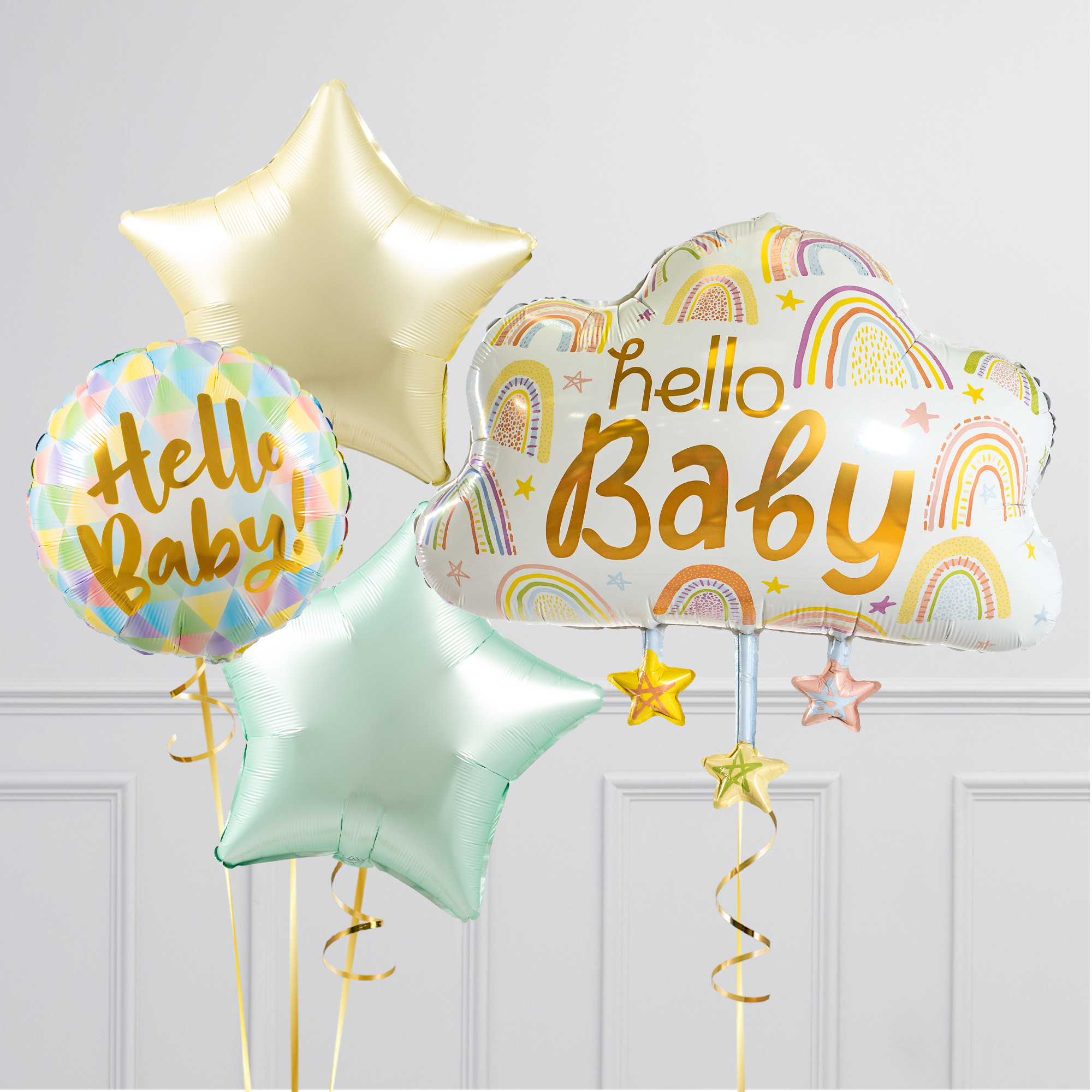 Hello Baby Rainbow Cloud Balloon Bundle - DELIVERED INFLATED!