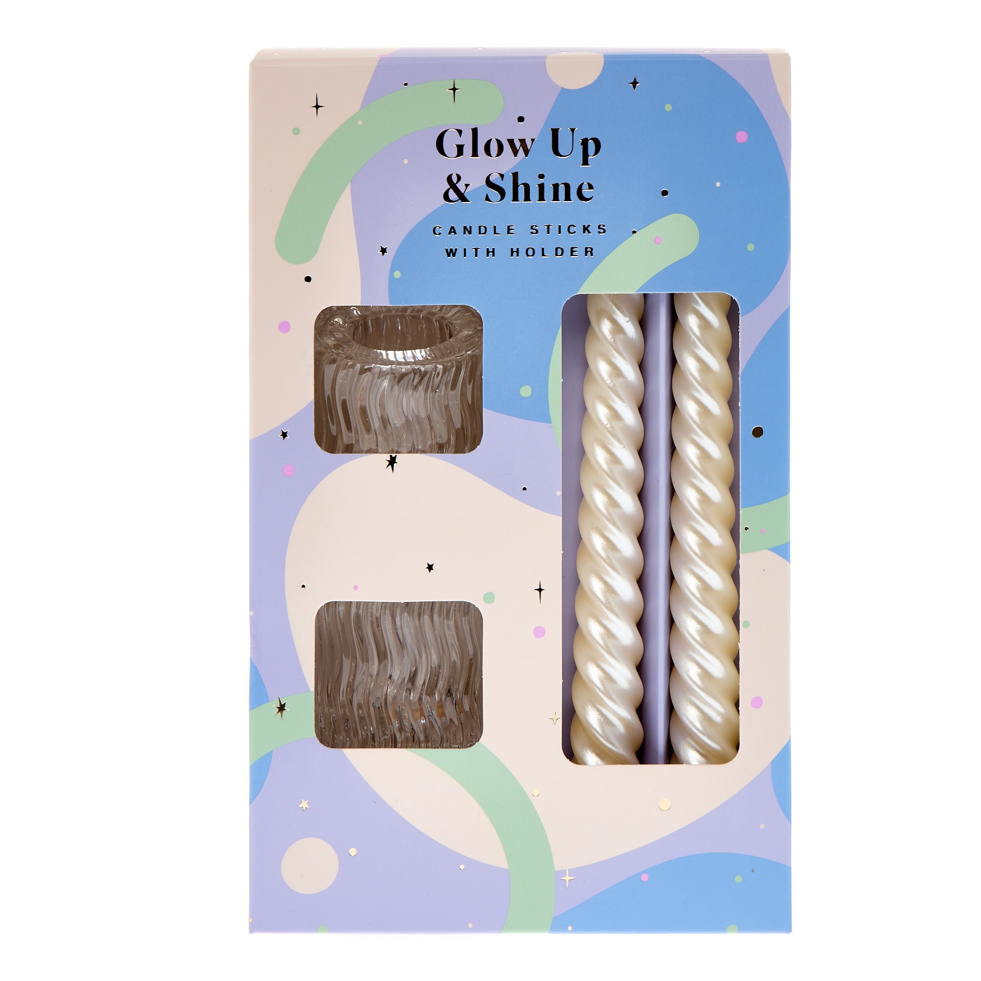 Glow Up & Shine Candle Sticks With Holders - Set of 2