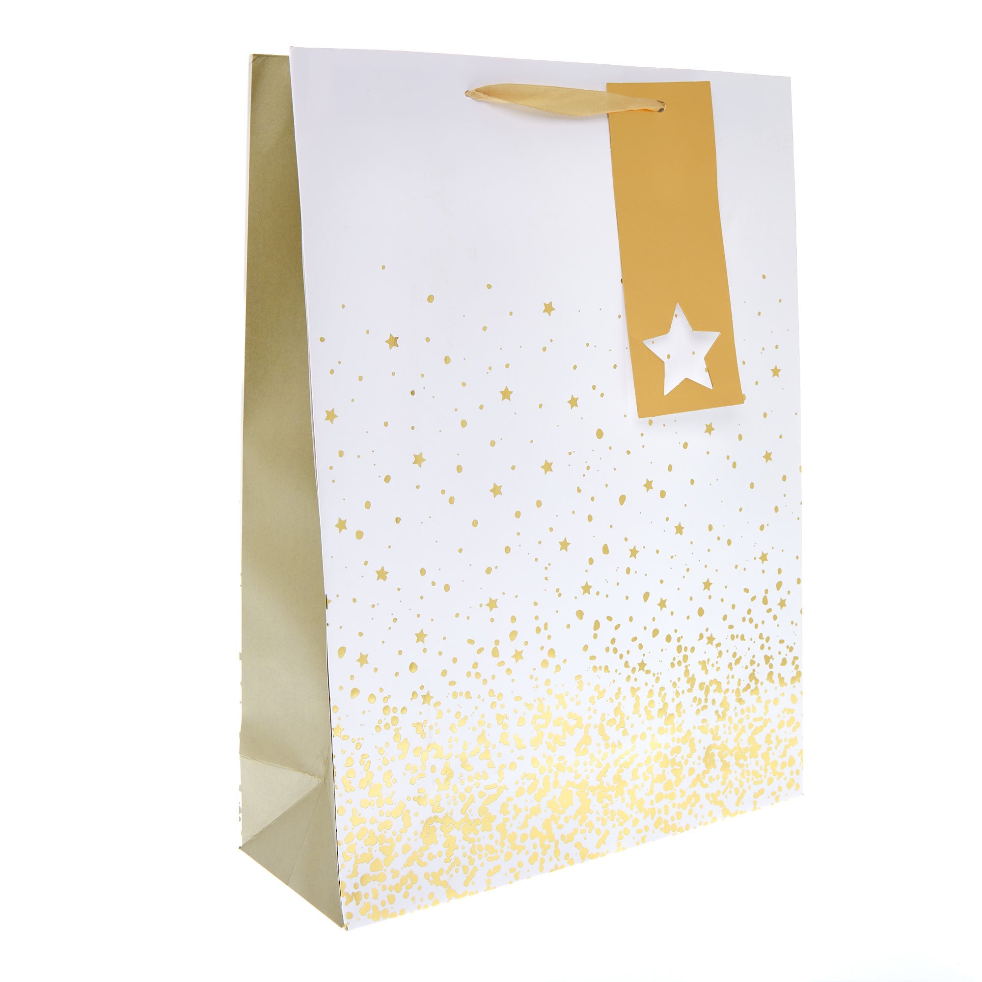 White & Gold Stars Extra Large Portrait Christmas Gift Bag