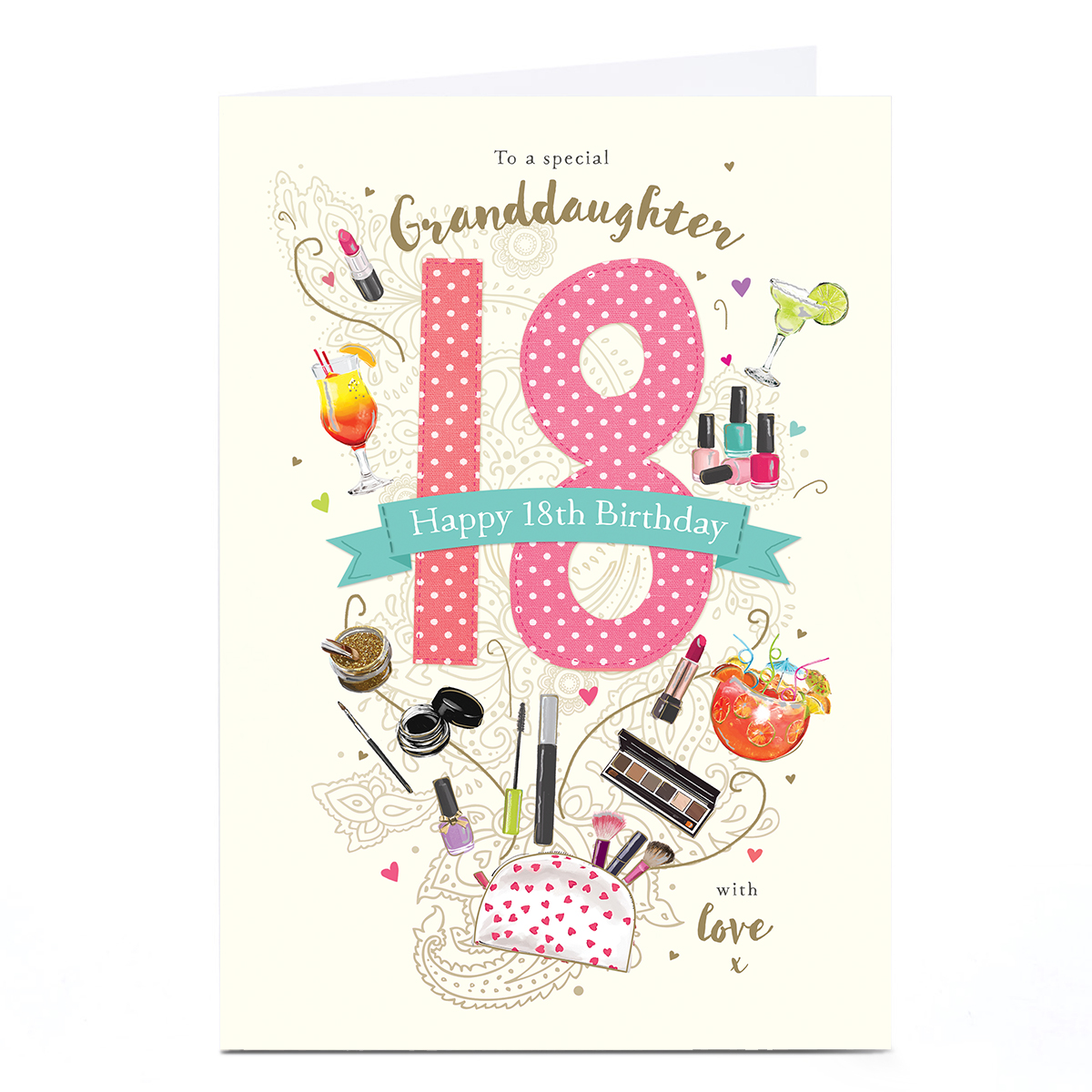 Personalised 18th Birthday Card - Makeup and Cocktails, Granddaughter