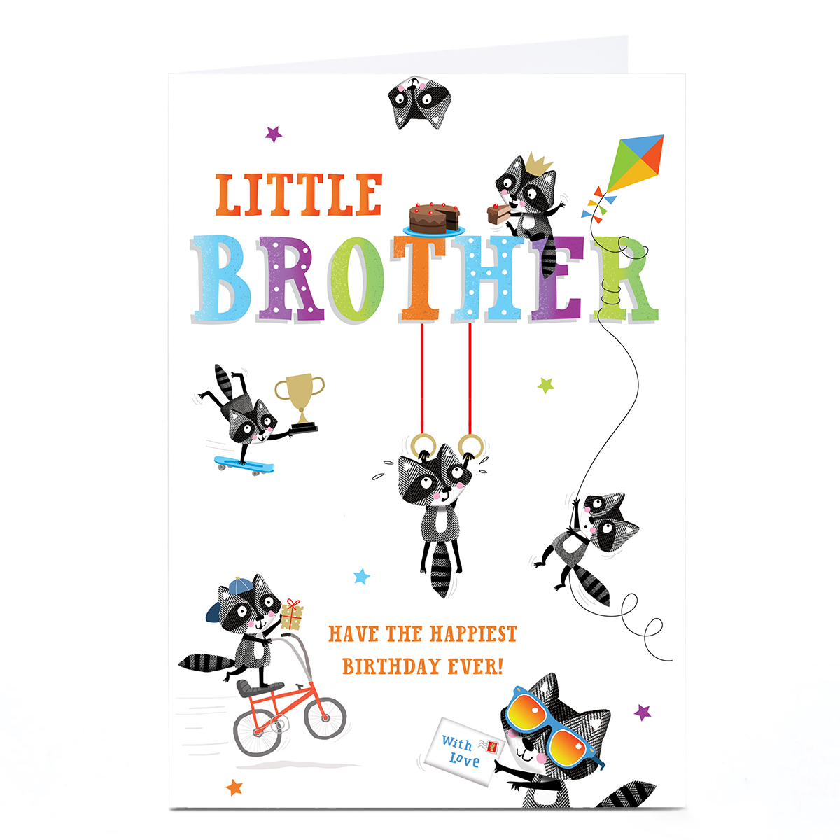 Personalised Birthday Card - Wild Raccoons, Little Brother