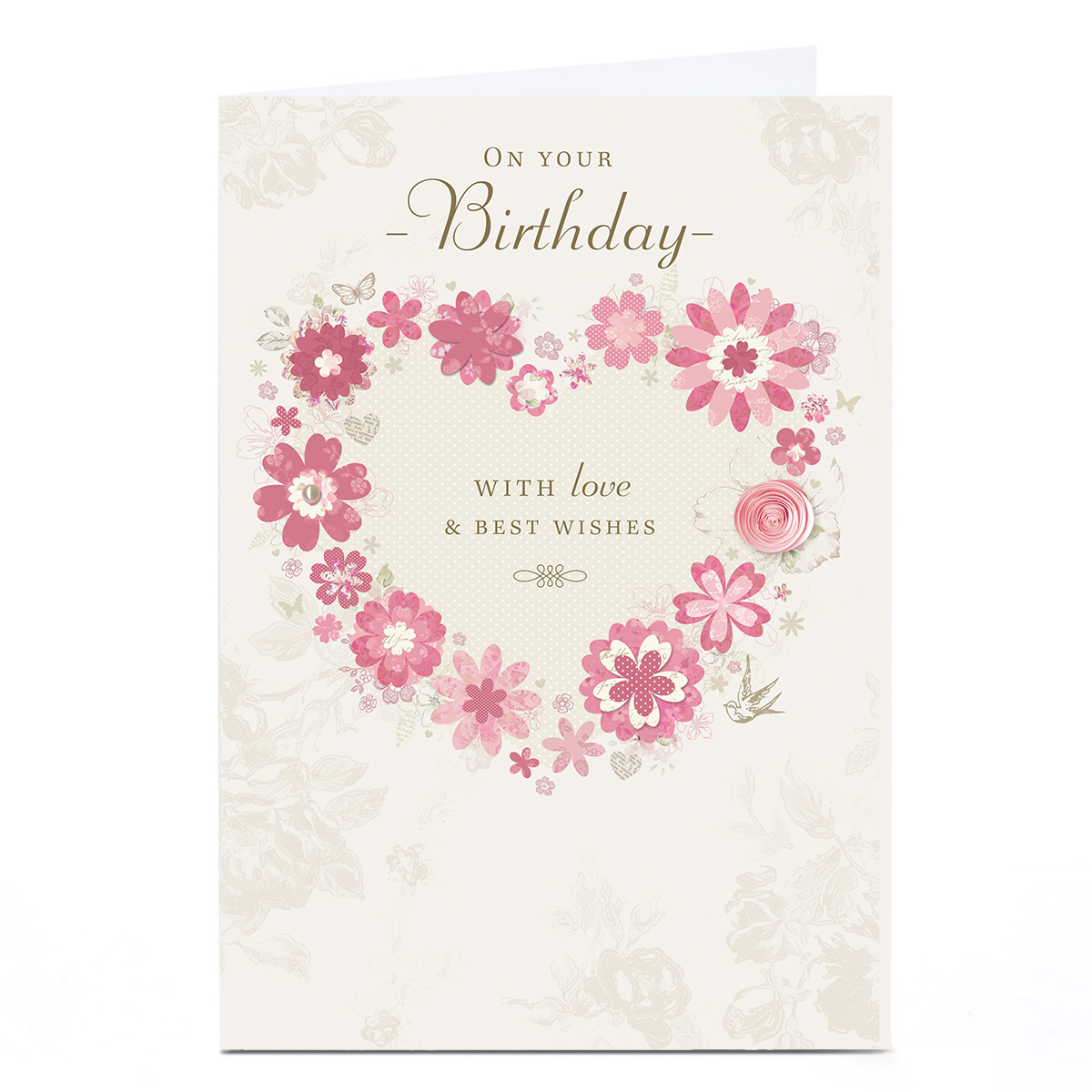 Personalised Birthday Card - Traditional Pink Floral heart