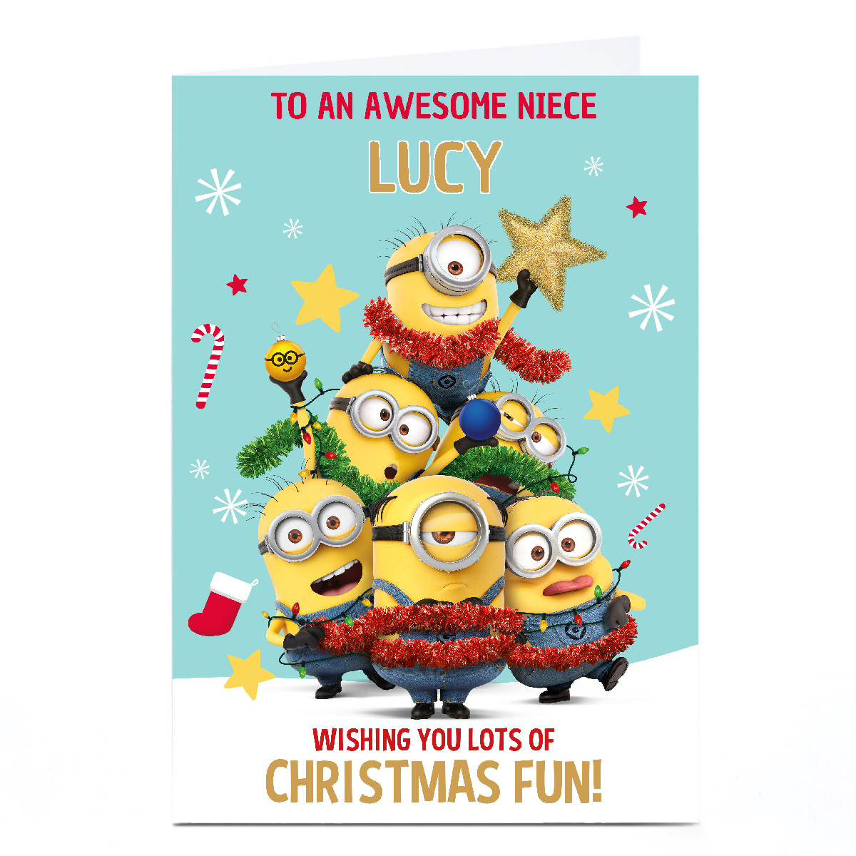 Personalised Minions Christmas Card - Christmas Fun, Awesome Niece