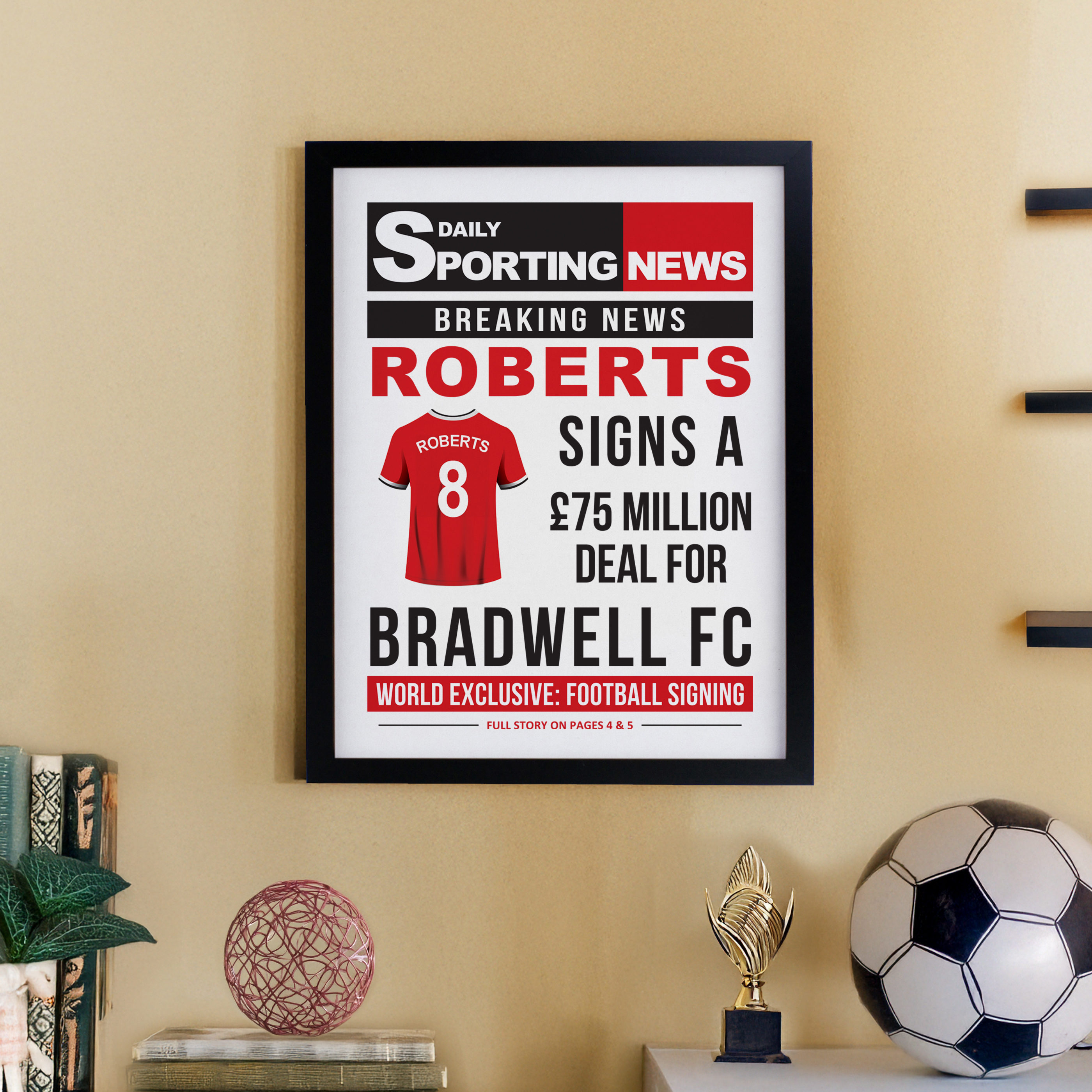 Personalised Football Signing Newspaper Black Framed Print