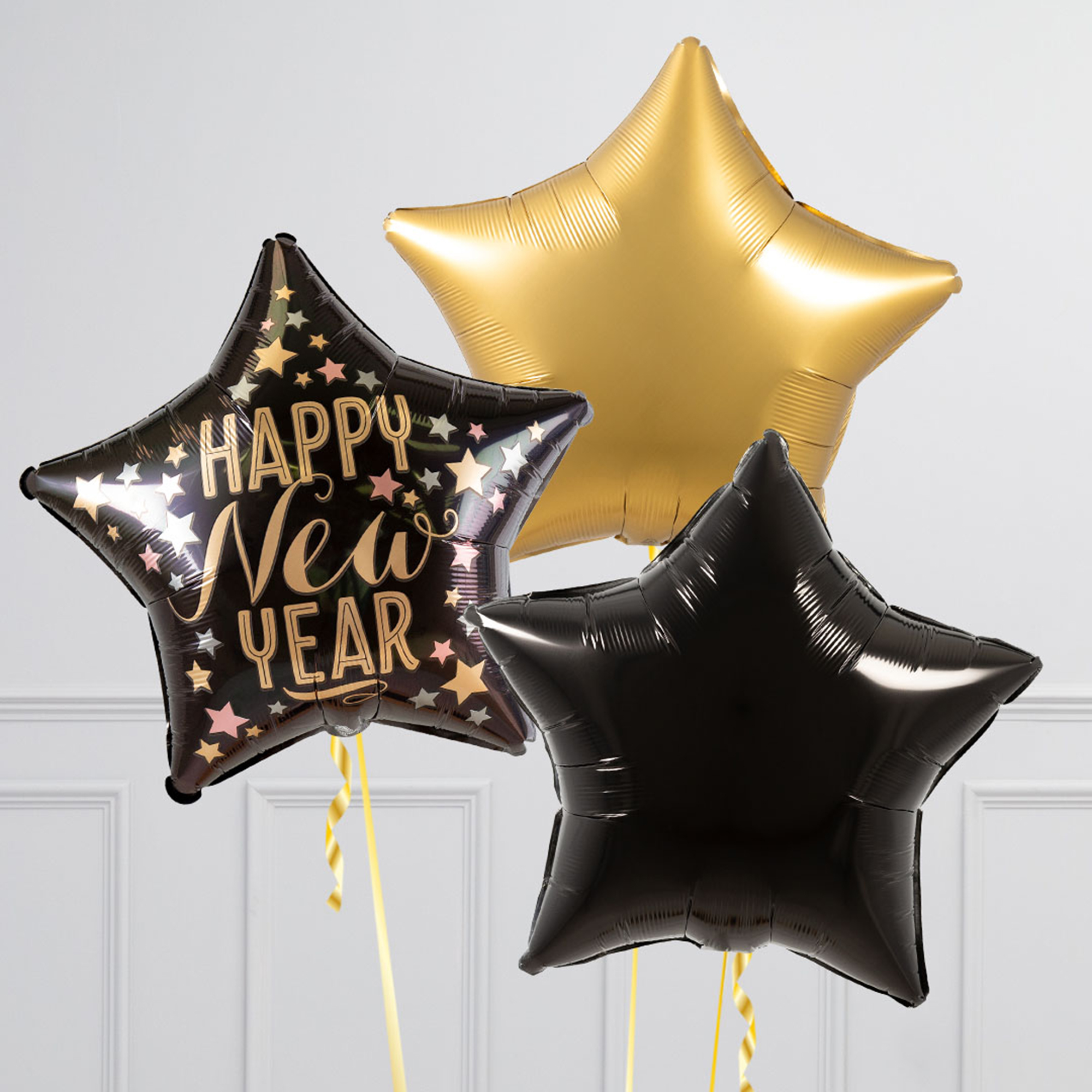 Happy New Year Satin Gold Stars Foil Balloon Bundle - DELIVERED INFLATED!