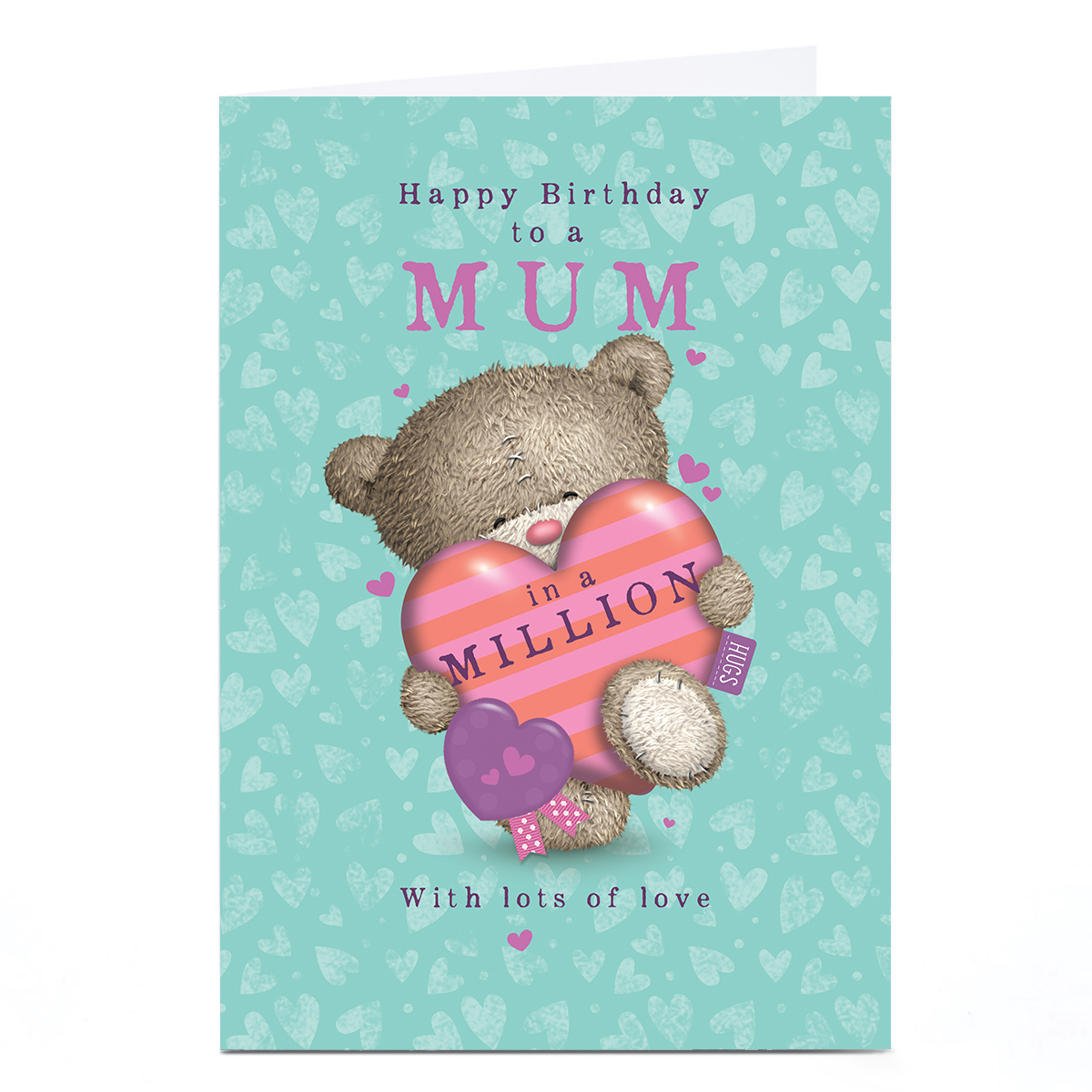 Personalised Hugs Birthday Card - Mum in a Million Bear Lovehearts, Mum