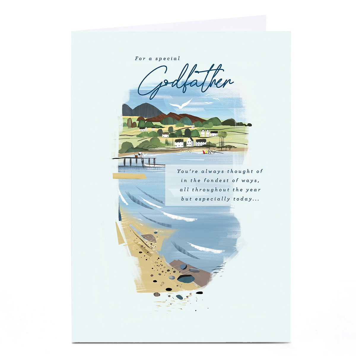 Personalised Birthday Card - Seaside Beach Scene, Godfather