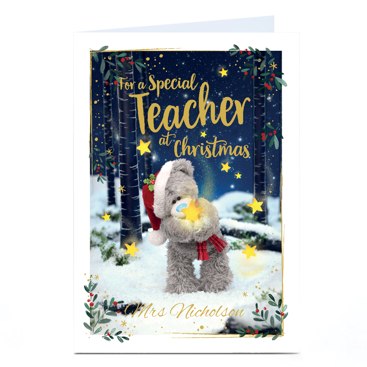 Personalised Tatty Teddy Christmas Card - Bear With Star, Teacher