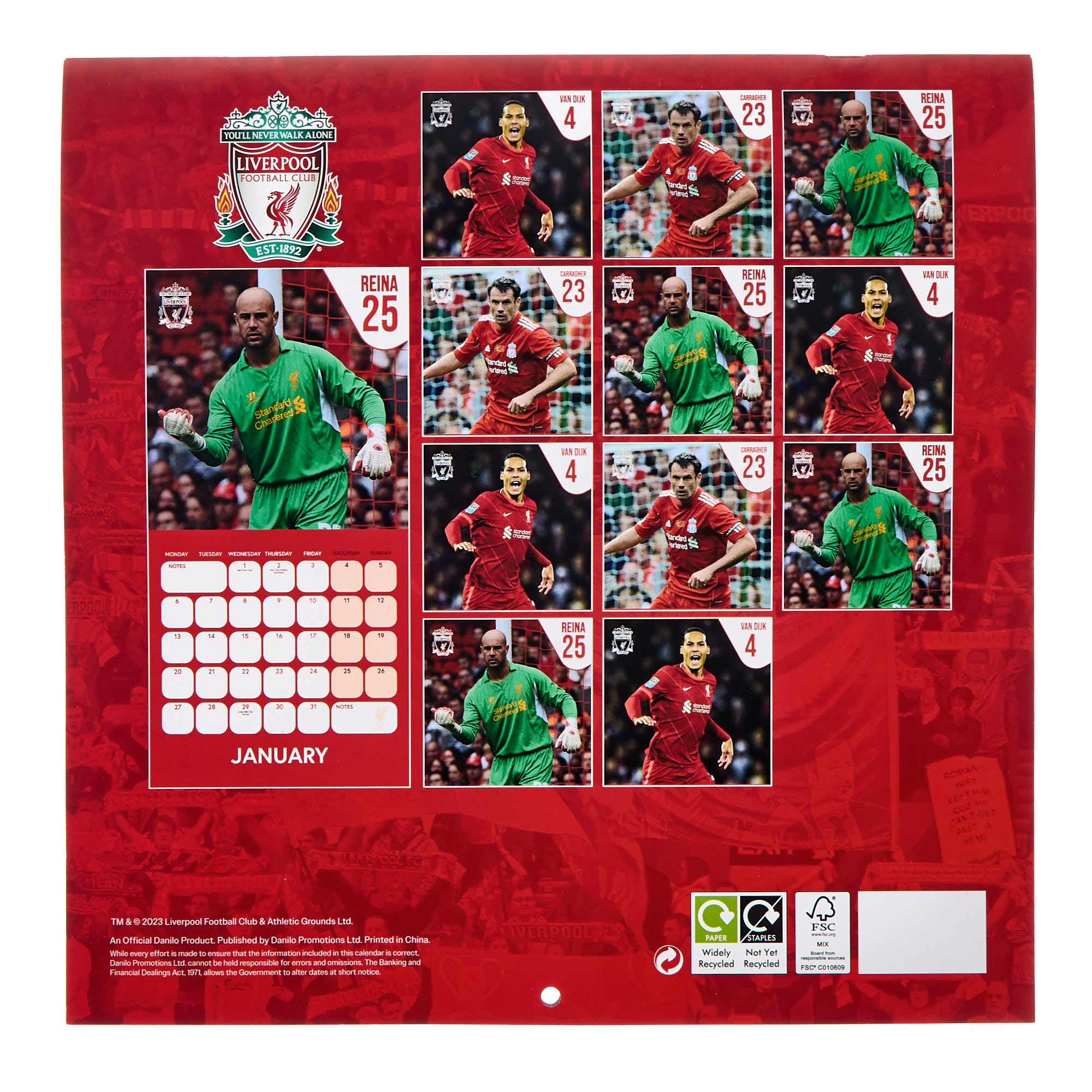 Liverpool Football Club 2025 Square Calendar