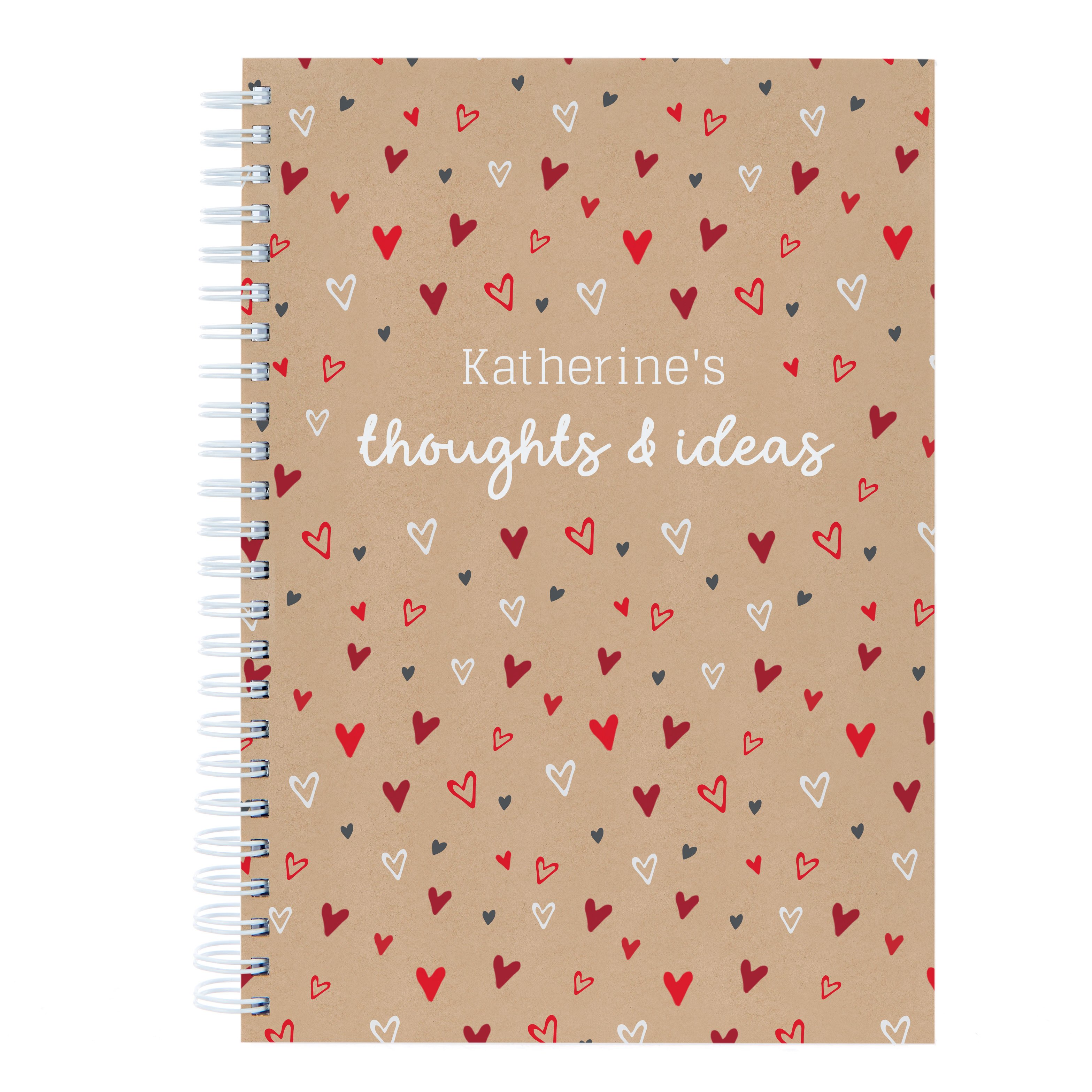 Personalised Notebook - Scattered Hearts Thoughts and Ideas