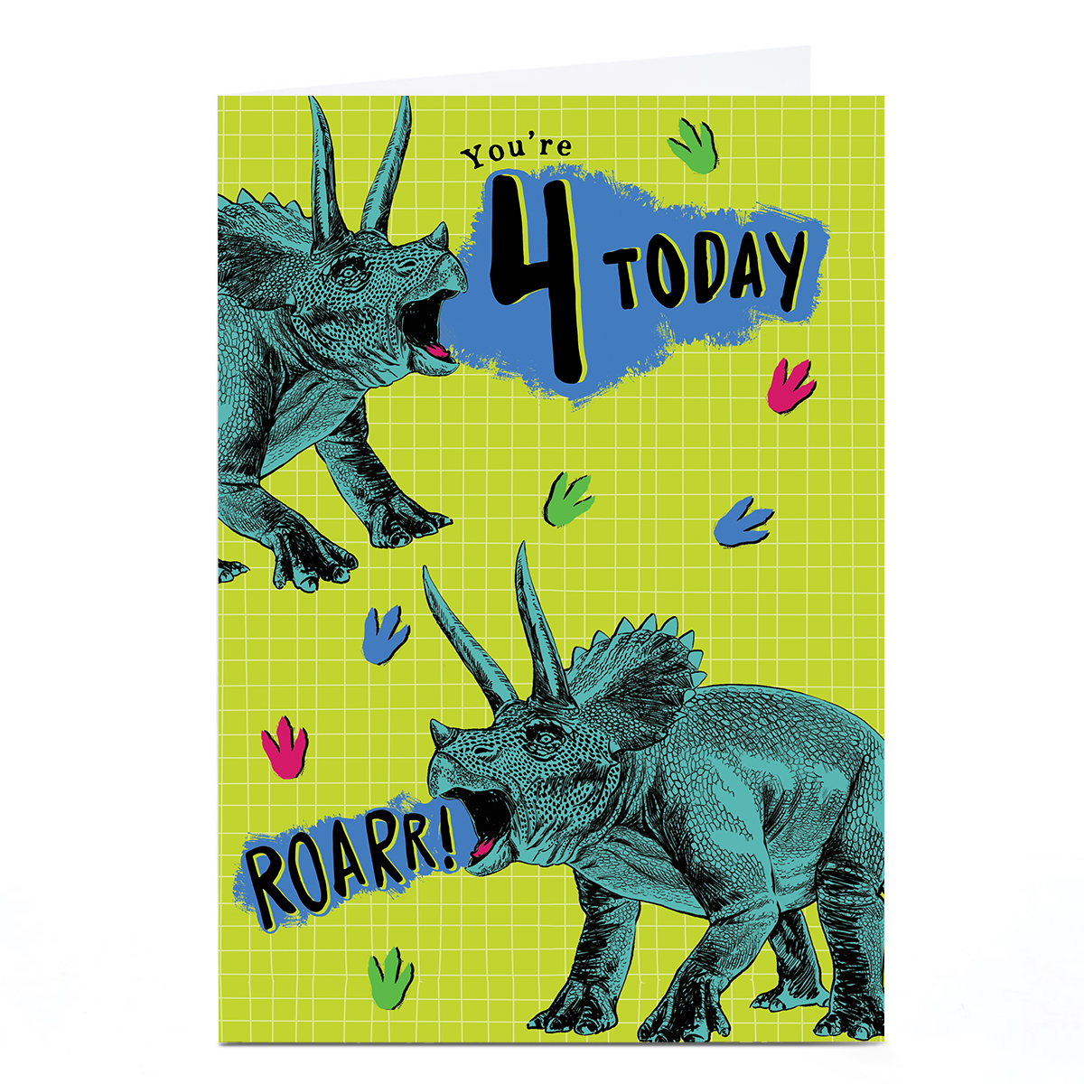 Personalised 4th Birthday Card - ROARR Triceratops Dinosaur