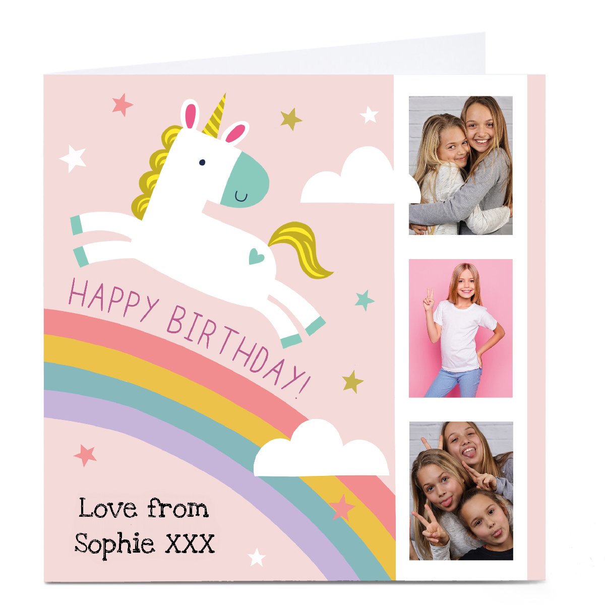 Photo Little Ginger Birthday Card - Unicorn Rainbow