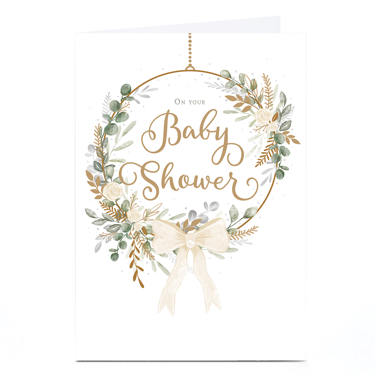 Personalised Baby Shower Card - Golden Floral Wreath