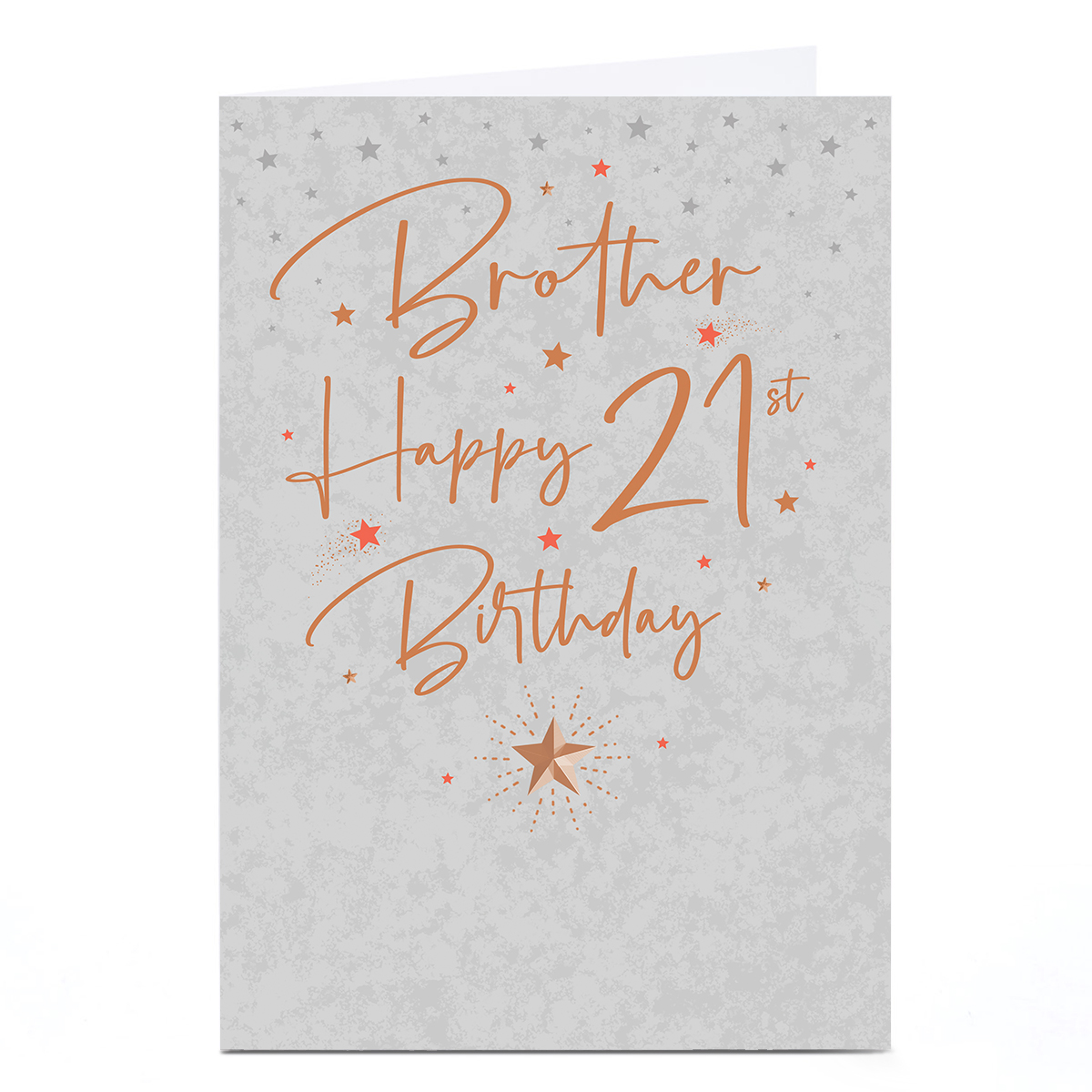 Personalised 21st Birthday Card - Silver Stars and Gold Script, Brother