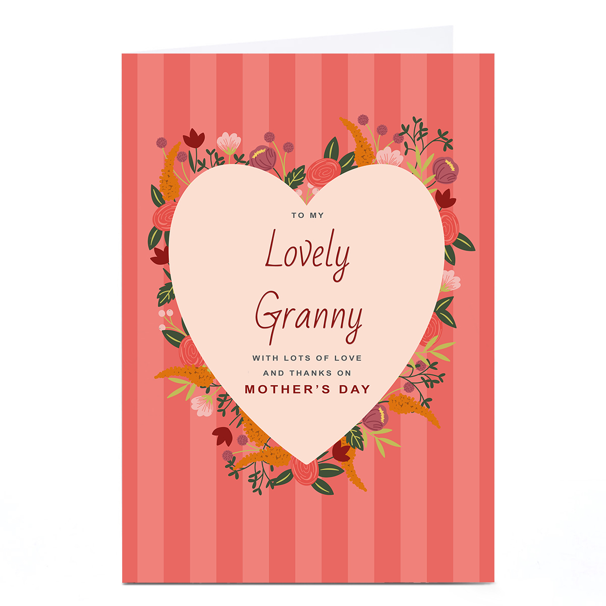 Personalised Mother's Day Card - Rustic Florals Heart, Lovely Granny