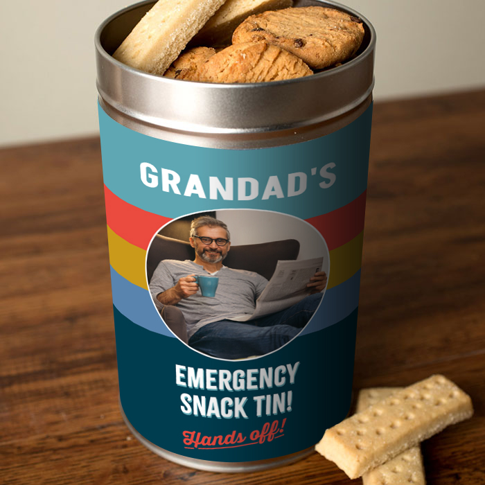 Photo Personalised Tin with Biscuits - Emergency Snack Tin, Grandad