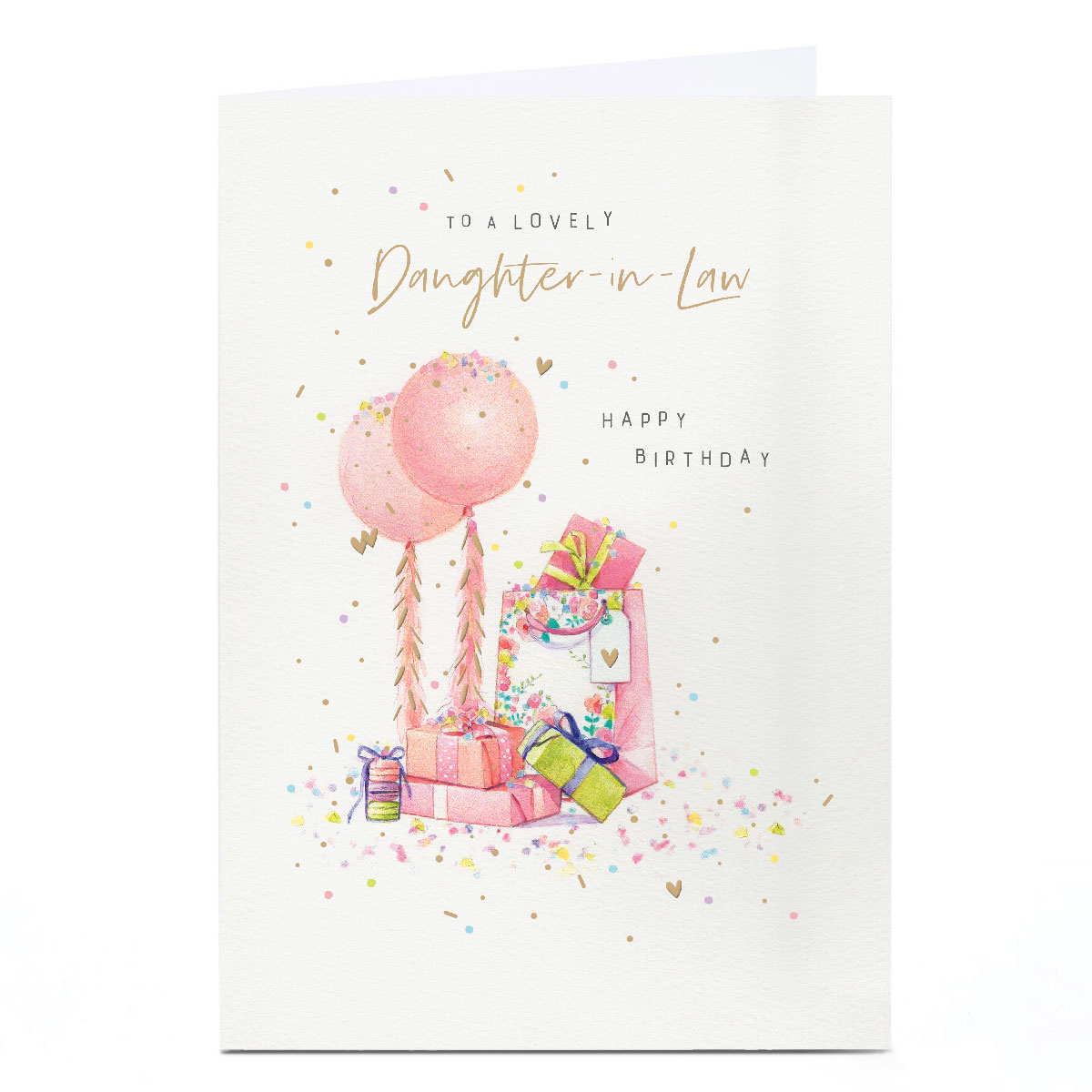 Personalised Birthday Card - Pink Balloons and Presents, To A Lovely Daughter-in-Law