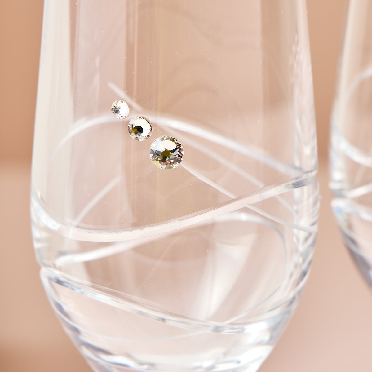 Engraved Set Of Two Champagne Flutes embellished with Crystals - Initial Love Hearts