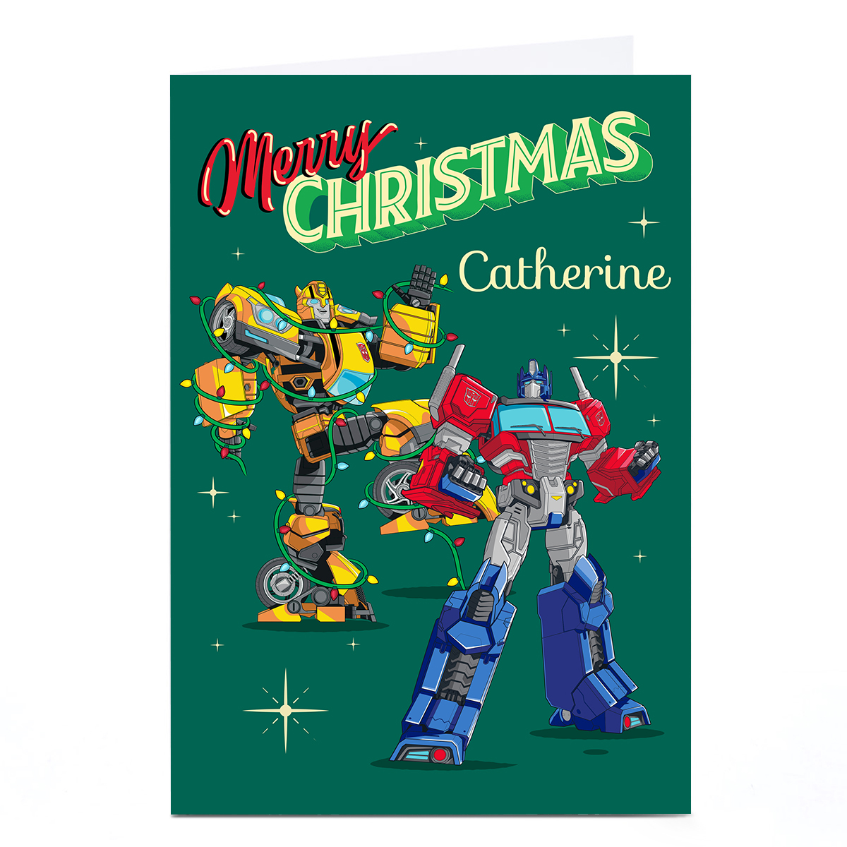 Personalised Transformers Christmas Card - Bumblebee and Optimus Prime, Any Name