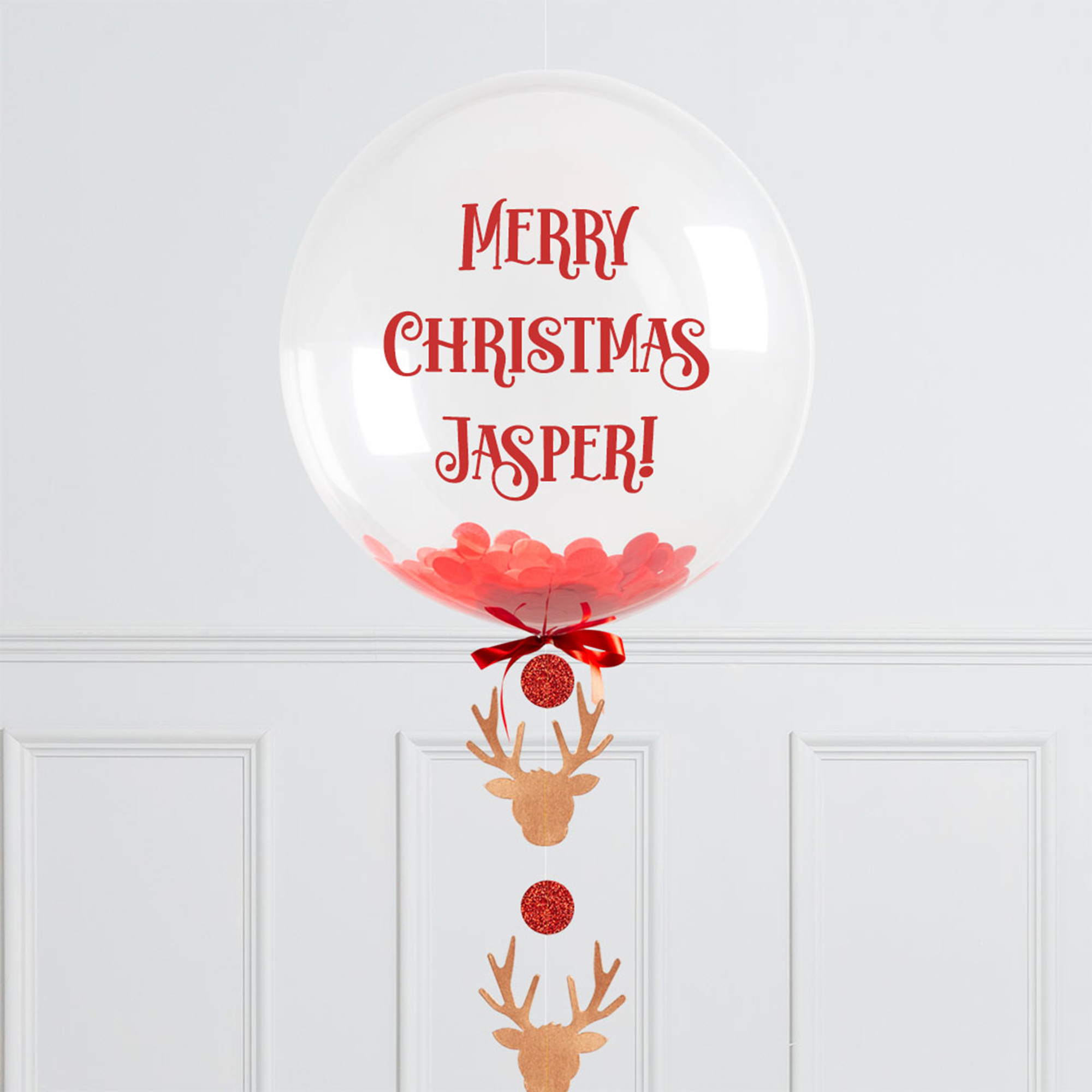 Personalised Christmas Reindeer Confetti Bubble Balloon - DELIVERED INFLATED!