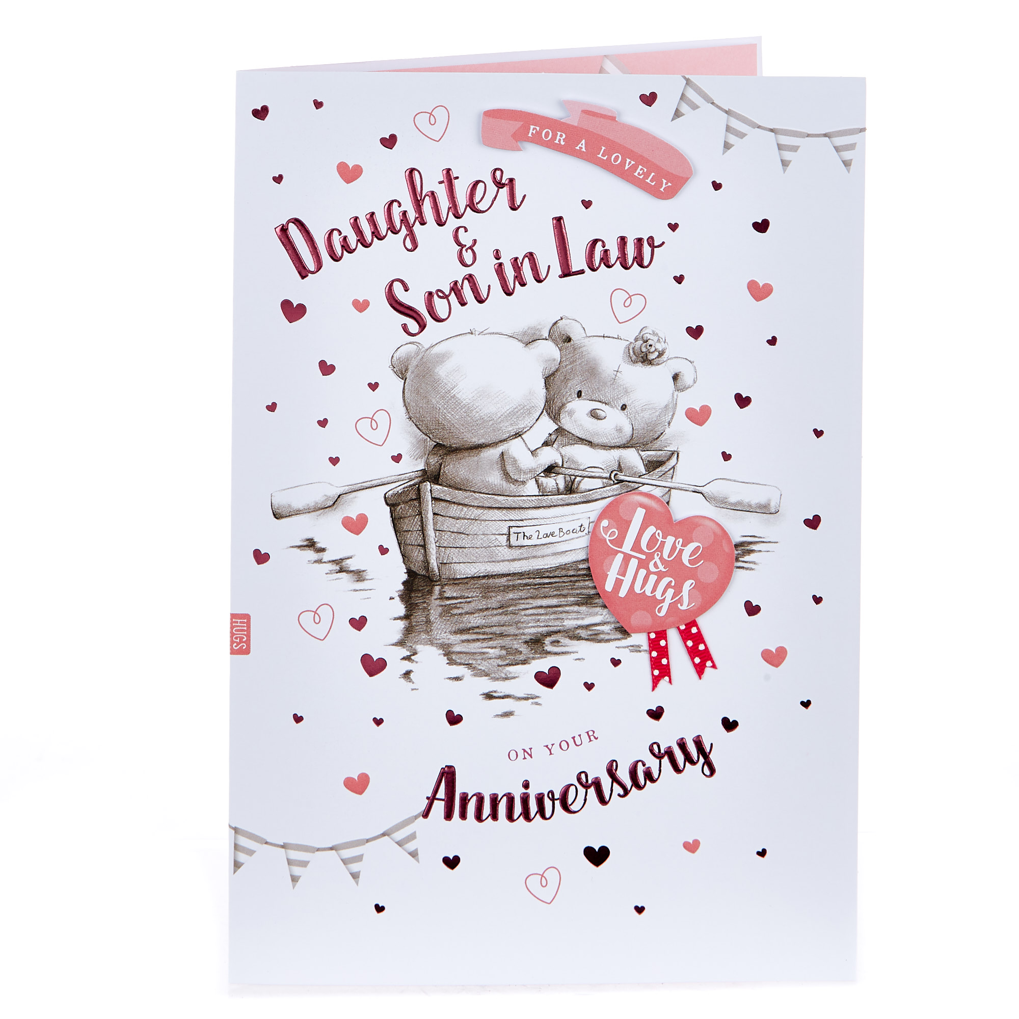 hugs bear anniversary card - lovely daughter & son in law