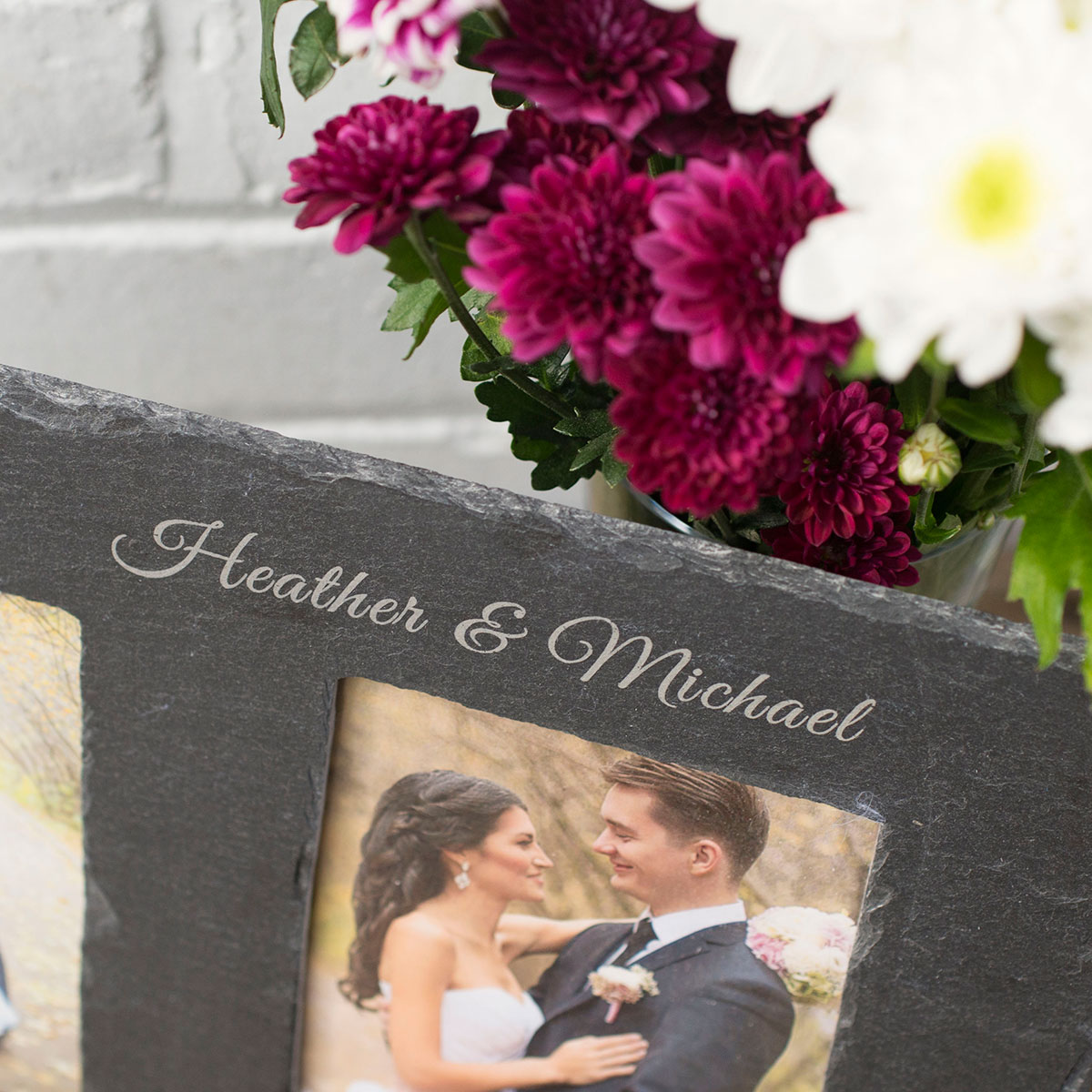 Engraved Double Slate Photo Frame - Wedding Bunting