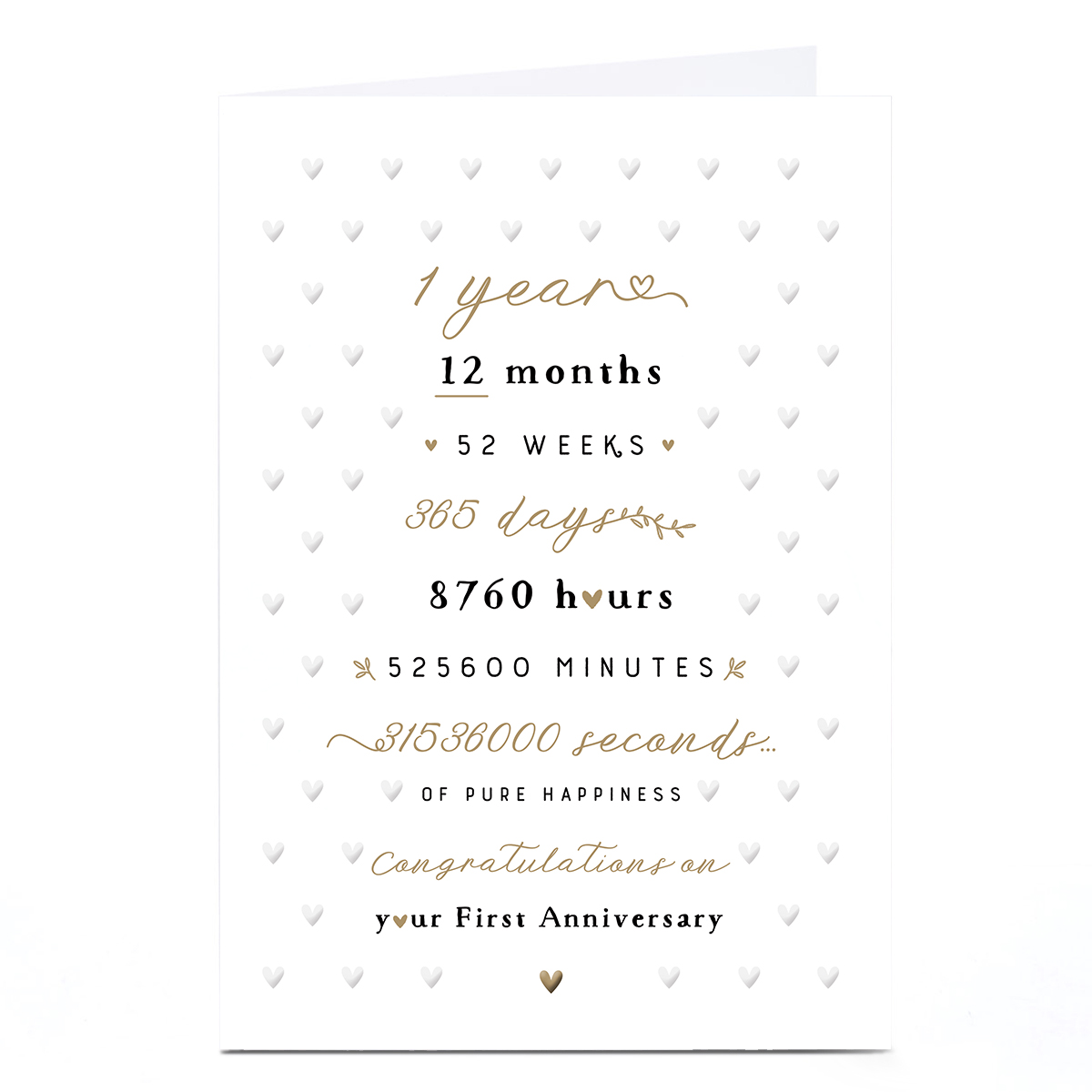 Personalised 1st Anniversary Card - Months Weeks Days Hours Seconds of Happiness