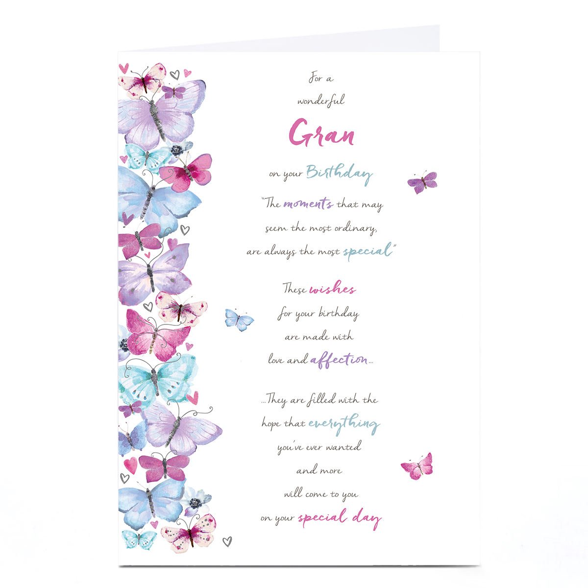 Personalised Birthday Card - Butterfly Column, Wonderful Gran