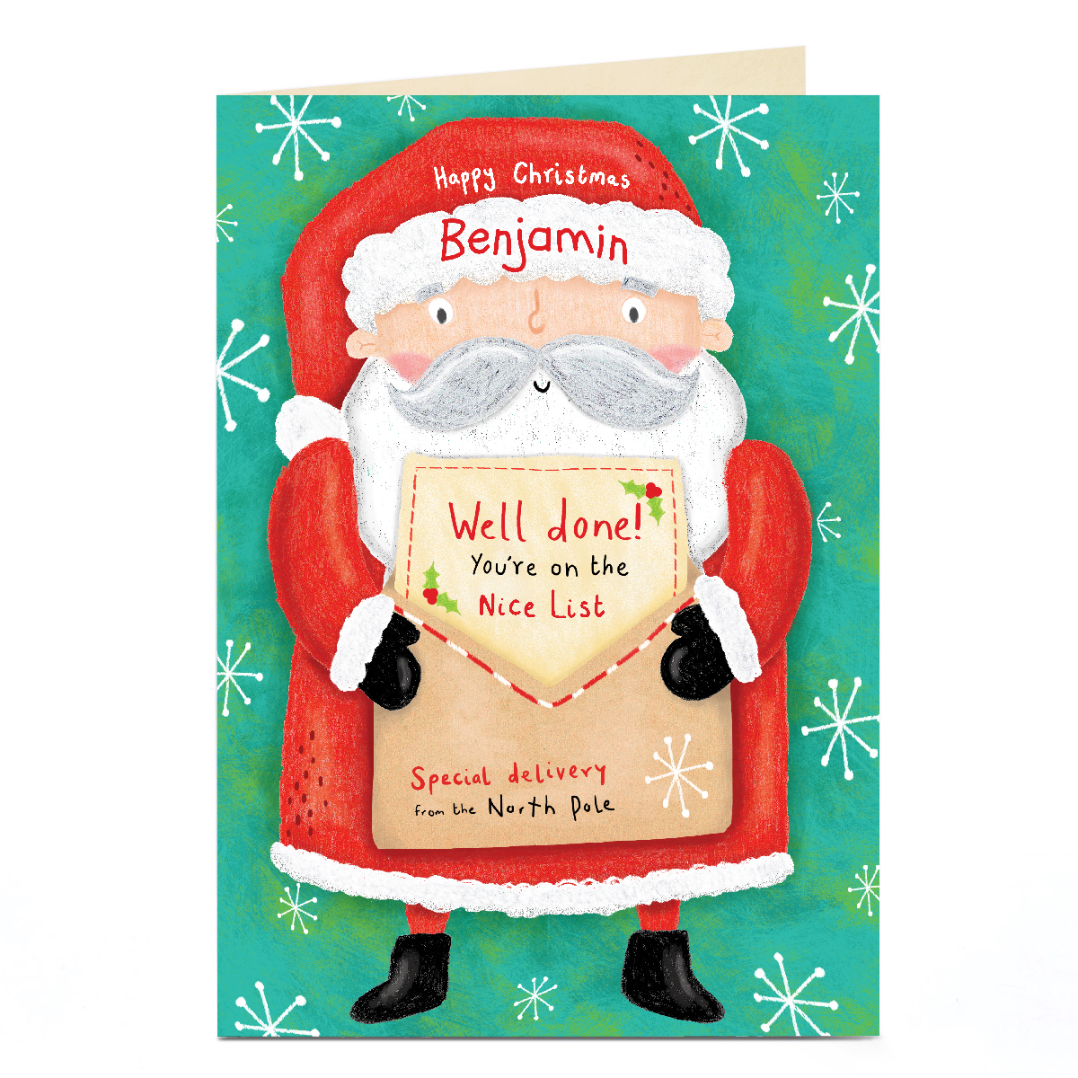 Personalised Christmas Card - On the Nice List Message from Santa