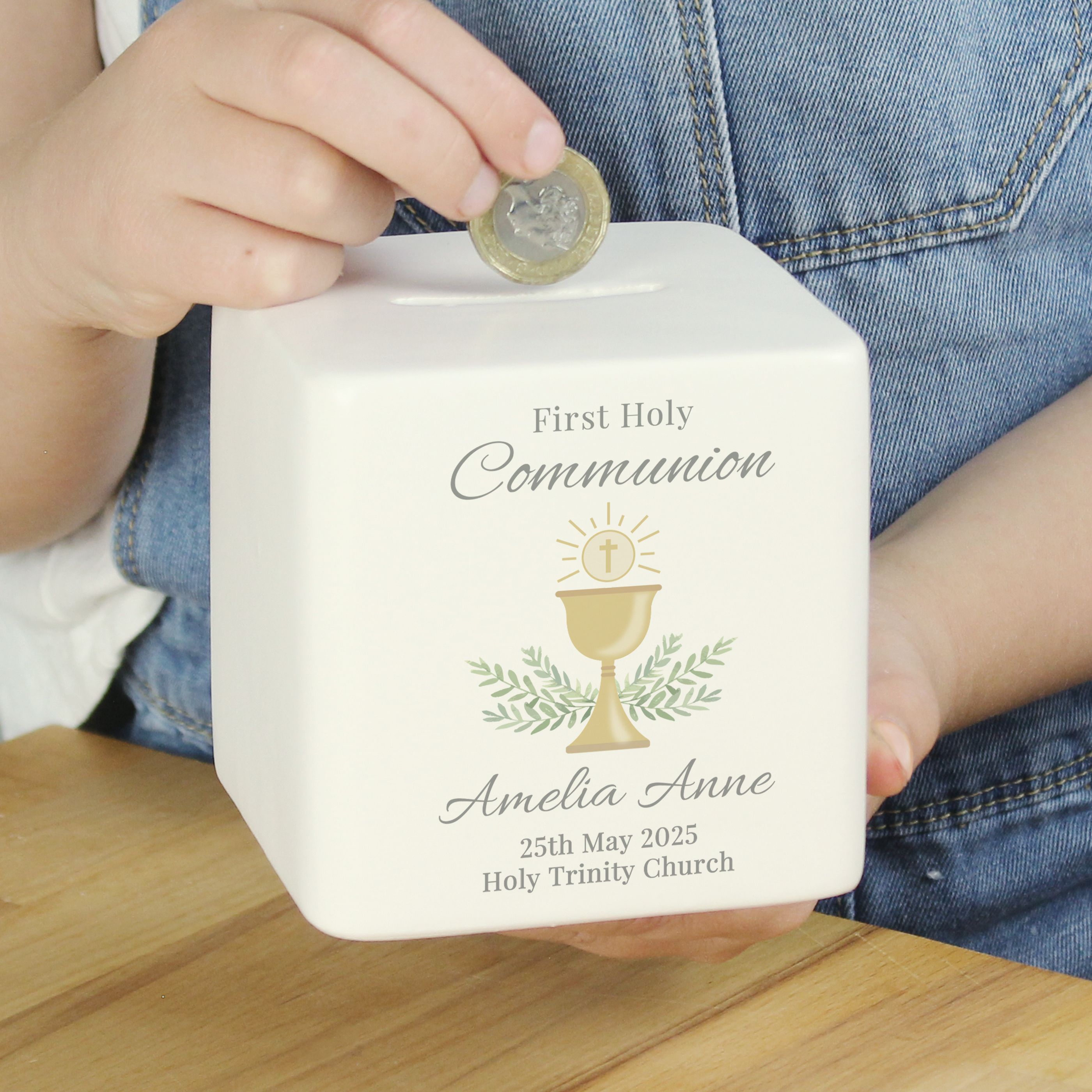 Personalised First Holy Communion Ceramic Square Money Box